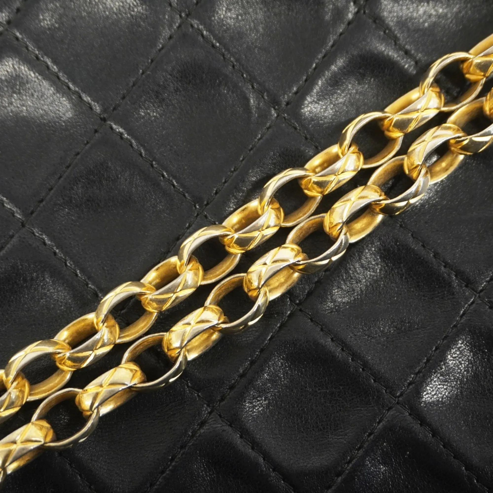 CHANEL Black Lambskin Leather Shoulder Bag