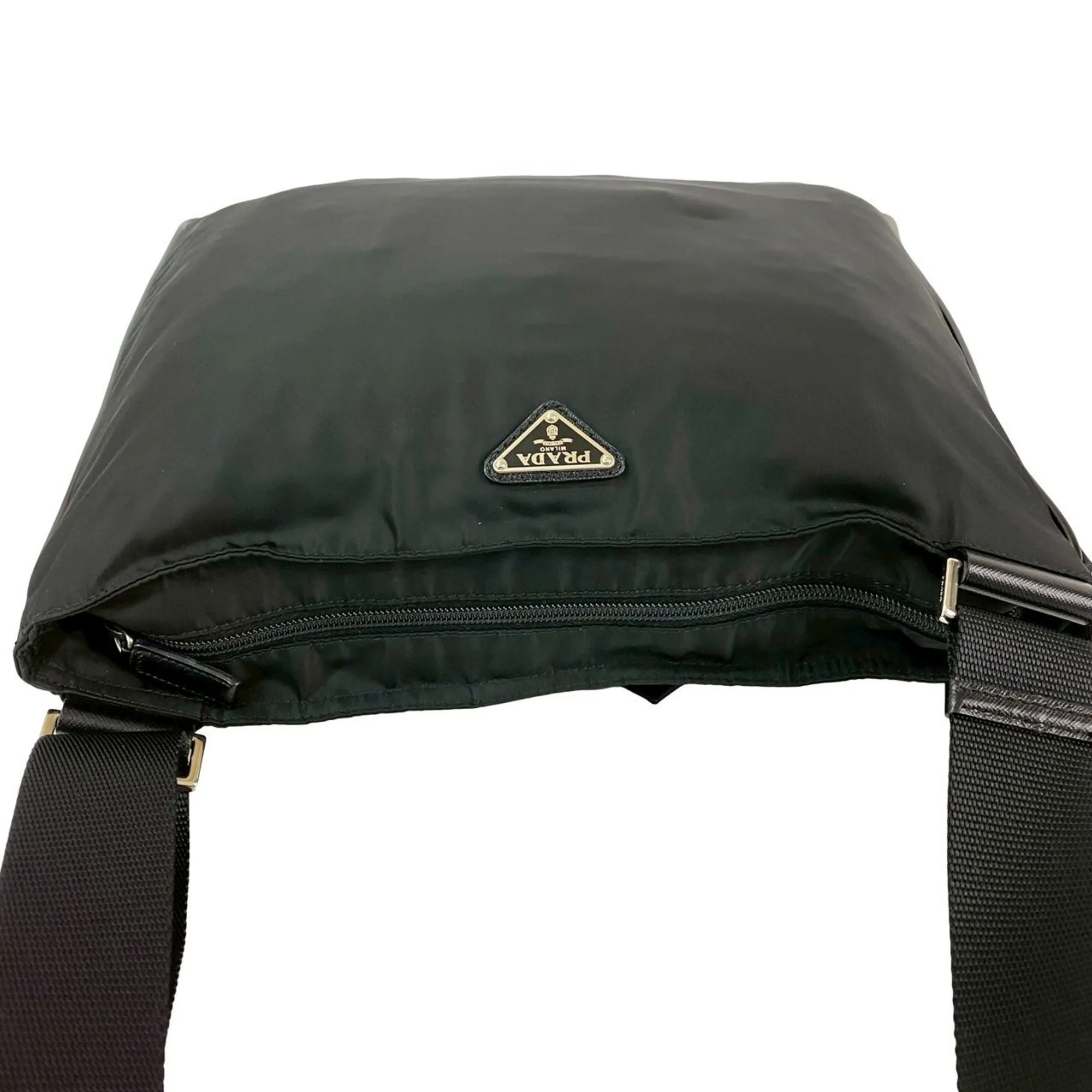 PRADA Black Leather Saffiano Shoulder Bag