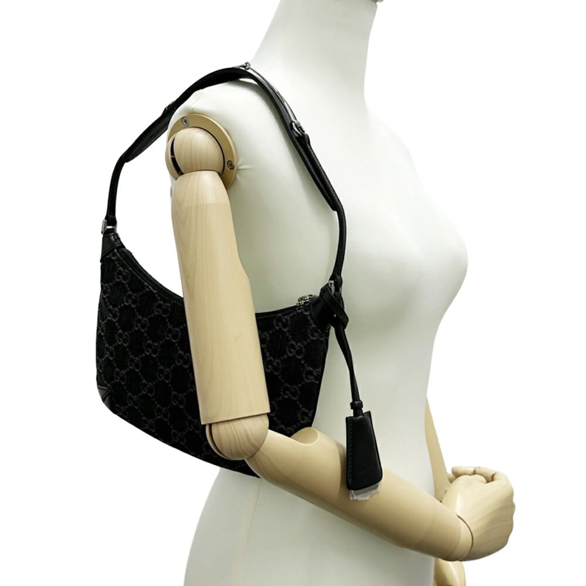 GUCCI Black Leather Horsebit Shoulder Bag