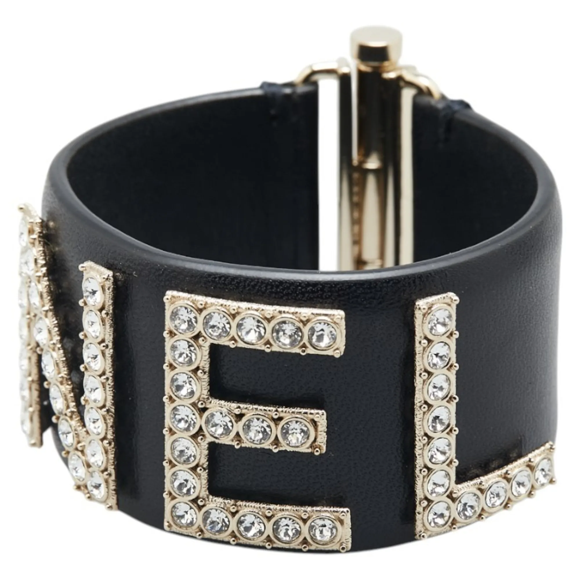 CHANEL Black Lambskin Leather Bracelet