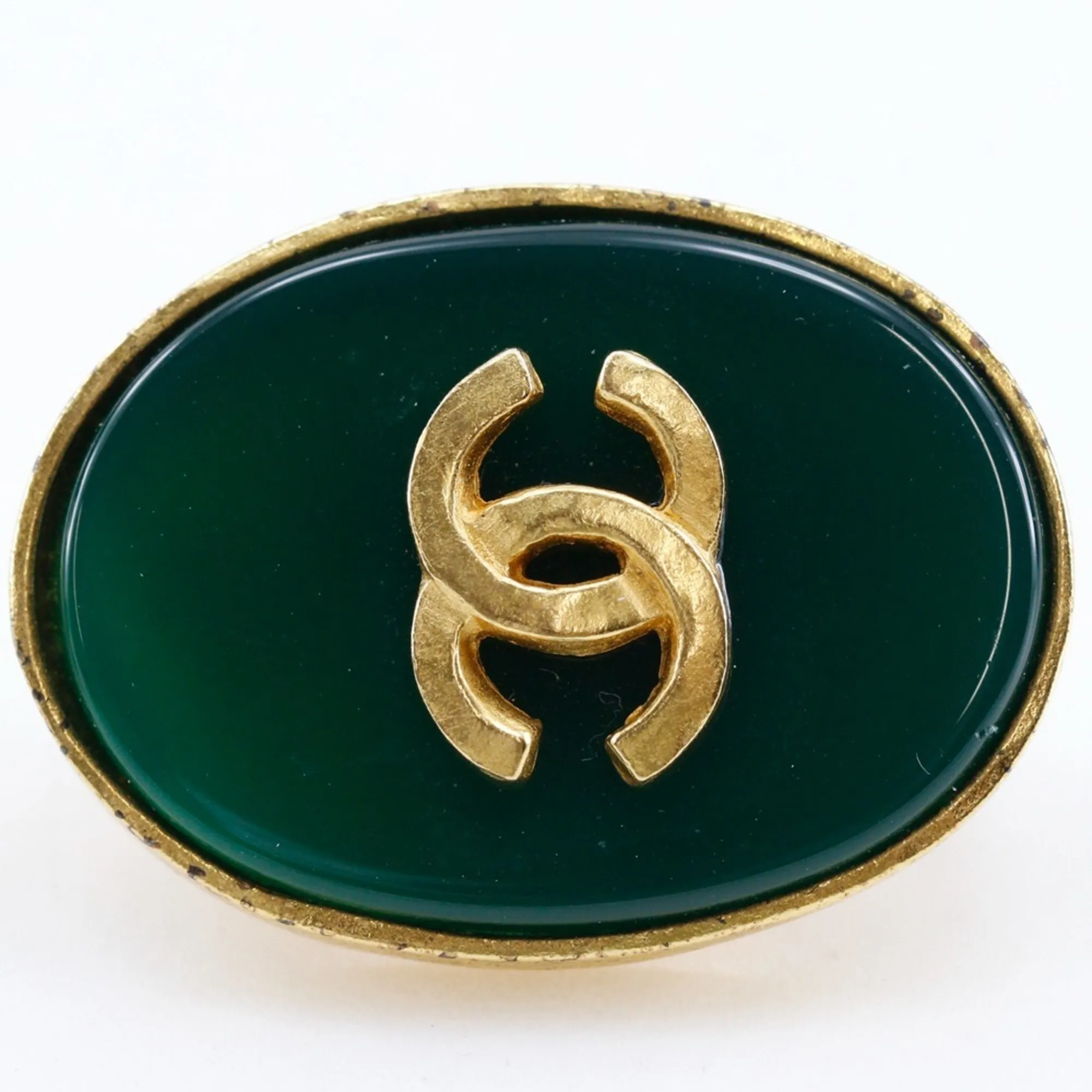CHANEL Green Logo Earrings