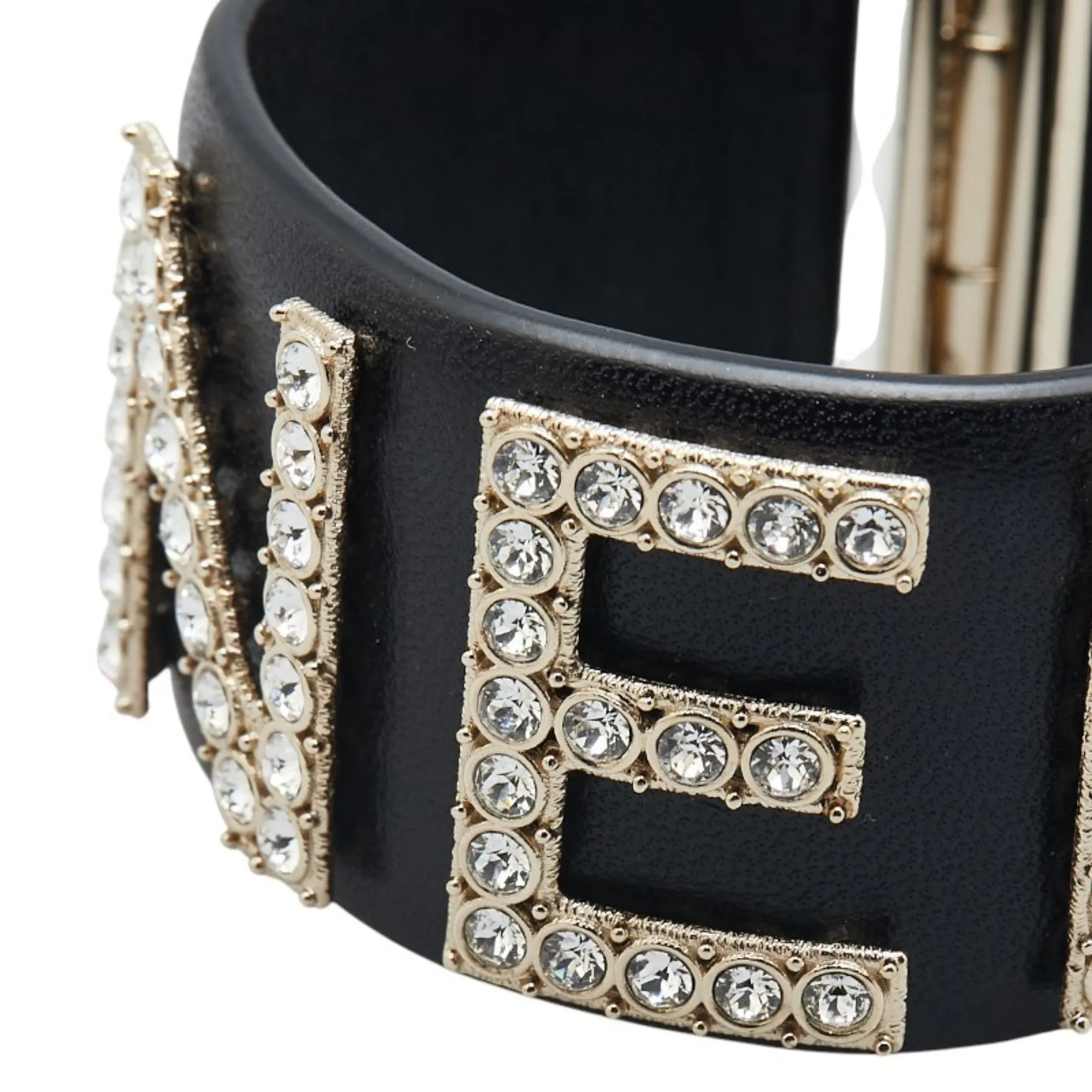 CHANEL Black Lambskin Leather Bracelet