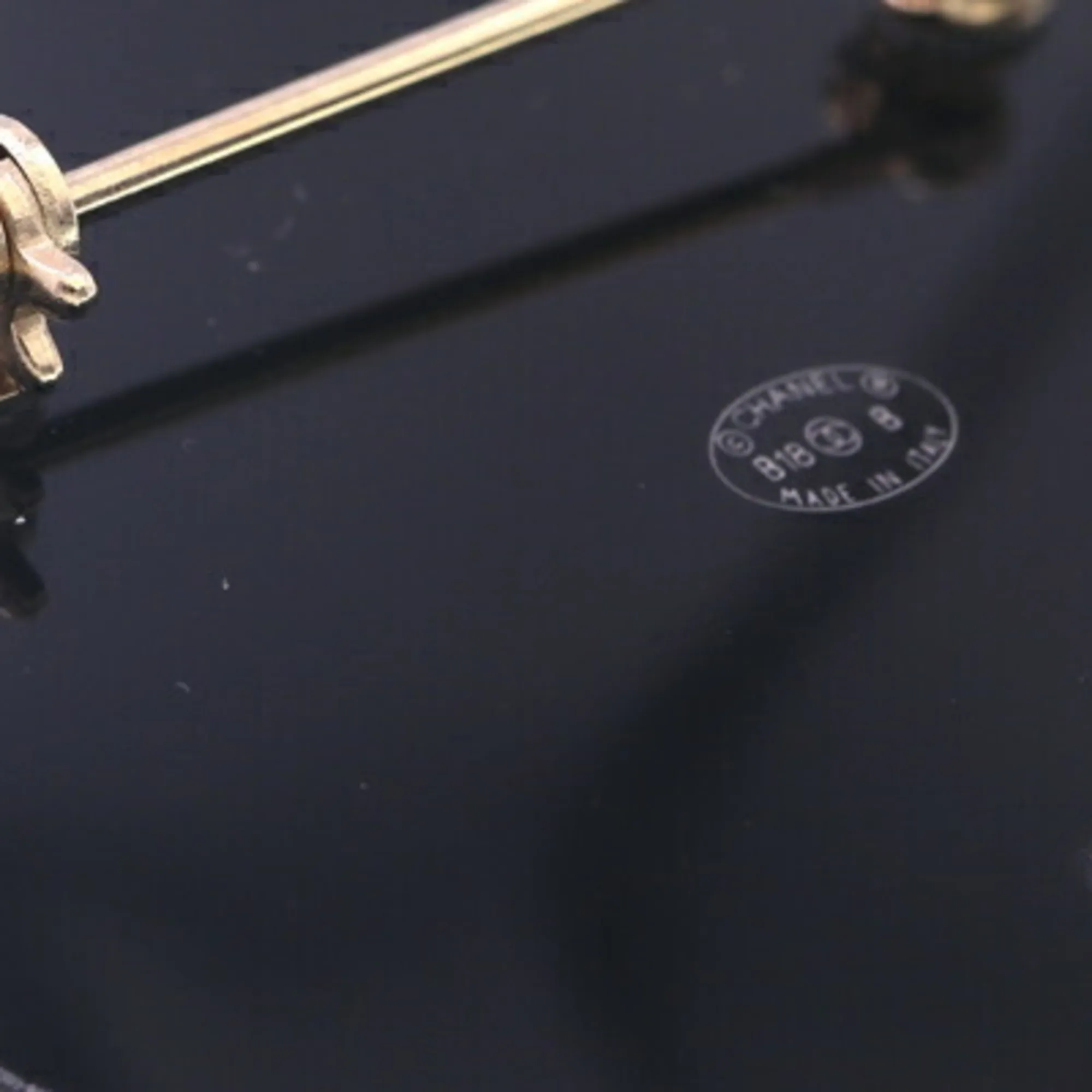 CHANEL Black Pearl Logo Brooch