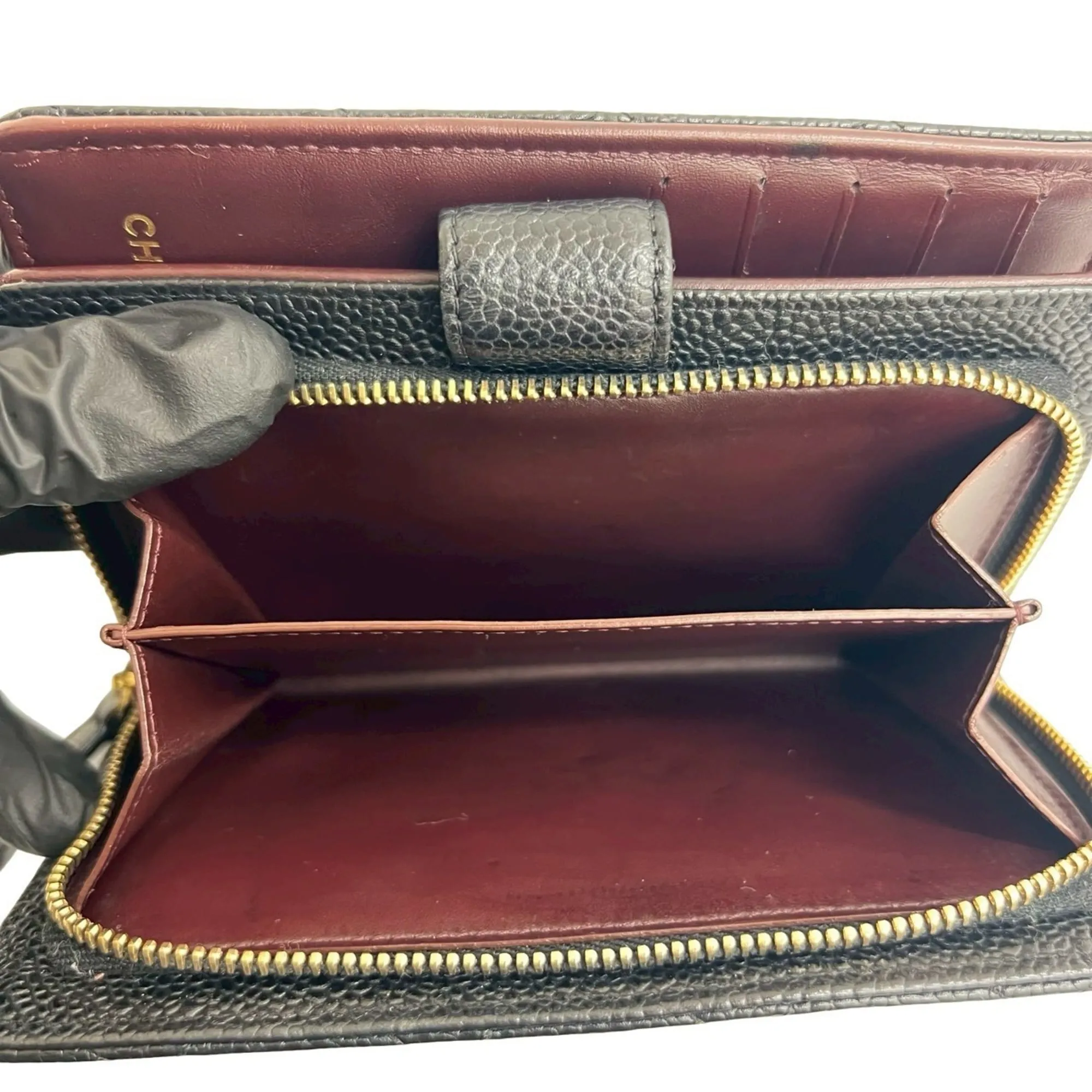 CHANEL Black Caviar Leather Logo Wallet