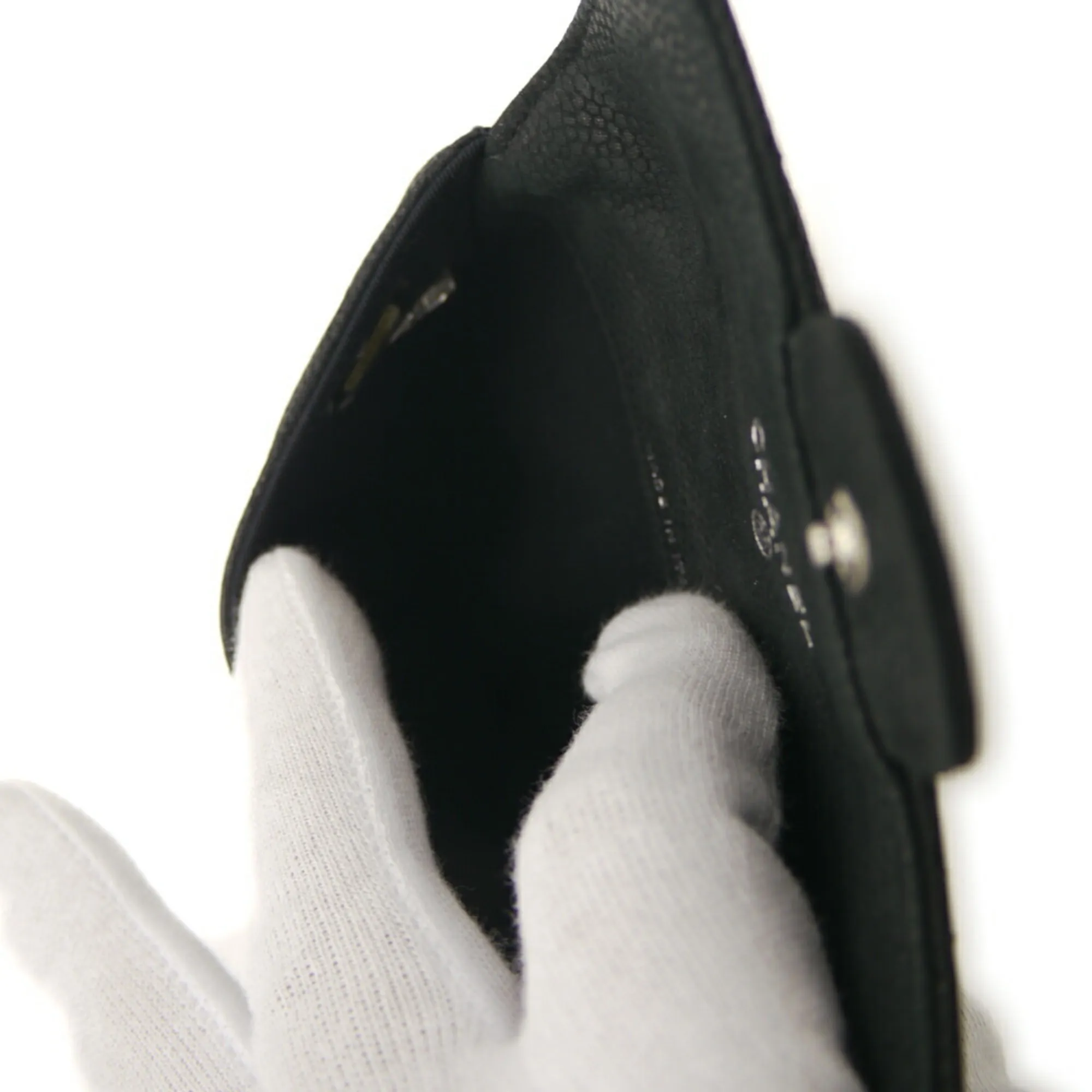 CHANEL Black Caviar Leather Logo Wallet