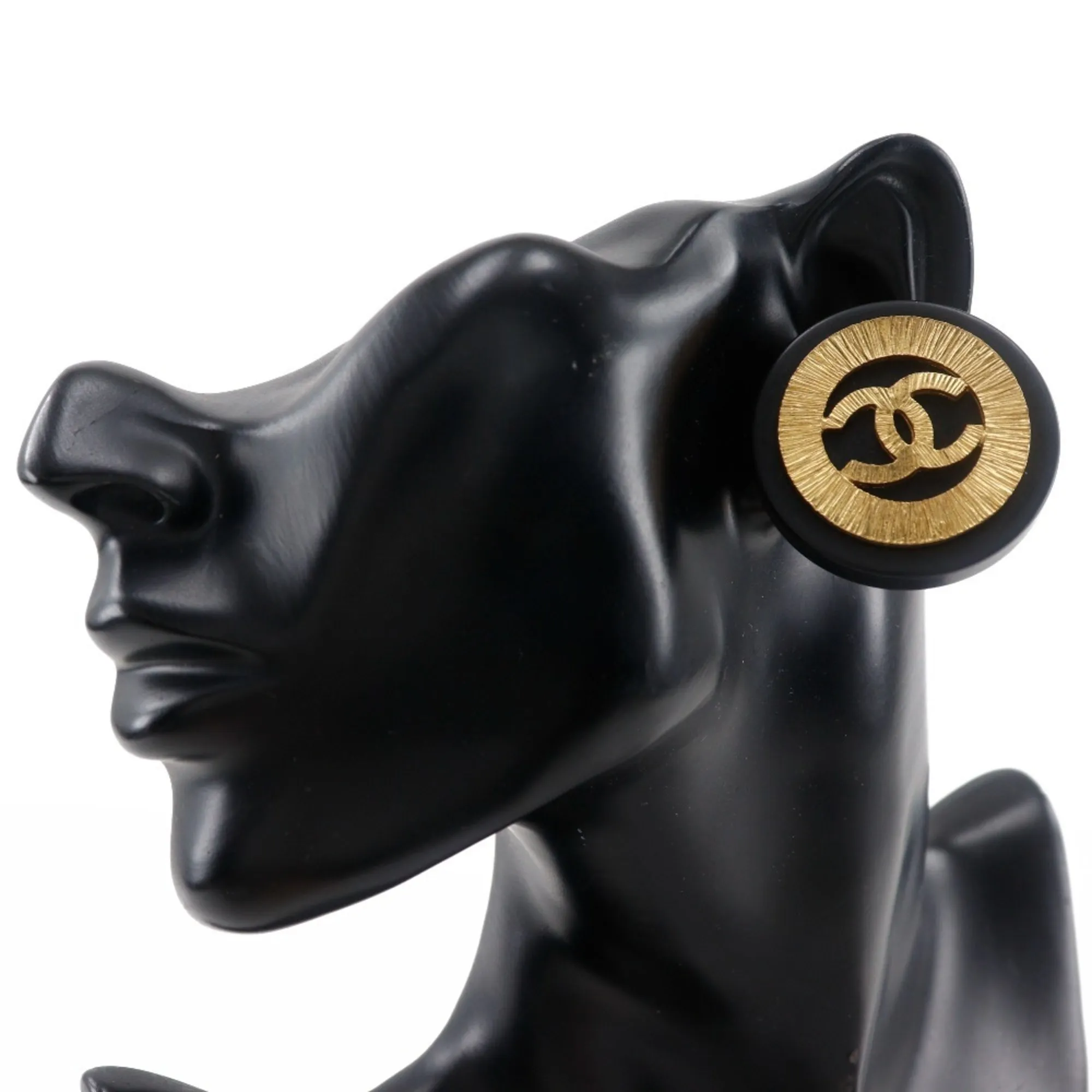 CHANEL Black Logo Earrings