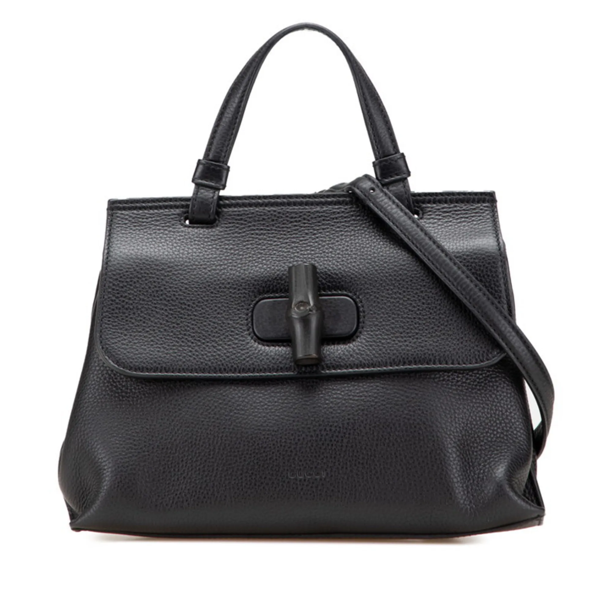 GUCCI Black Leather Bamboo Shoulder Bag