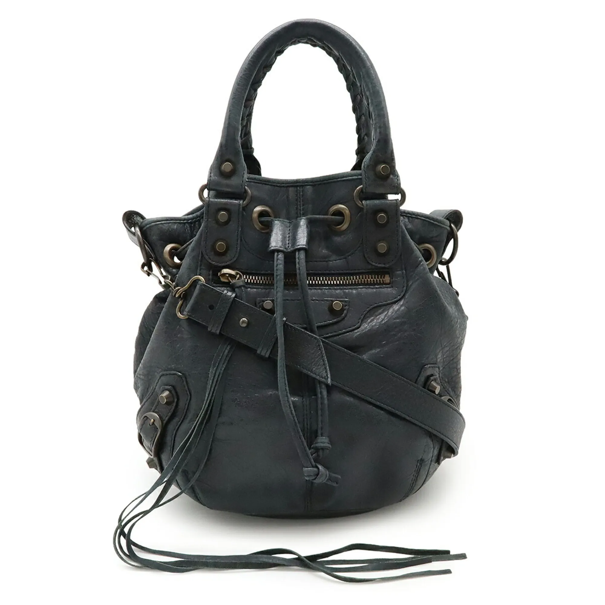 BALENCIAGA Gray Leather Shoulder Bag