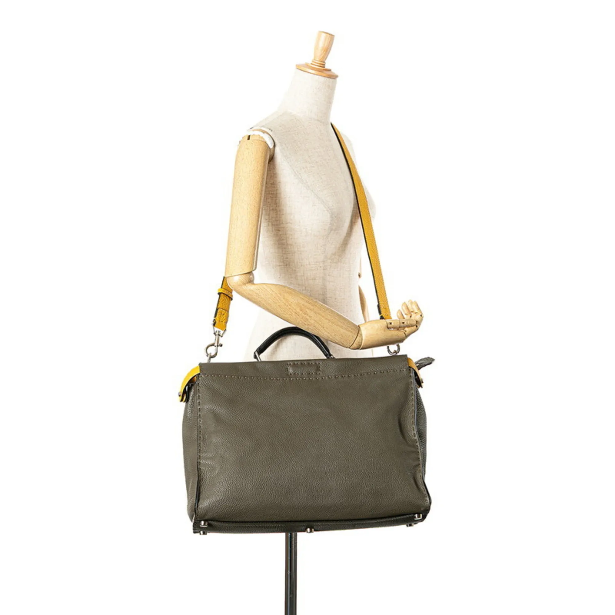 FENDI Green Leather Peekaboo Shoulder Bag
