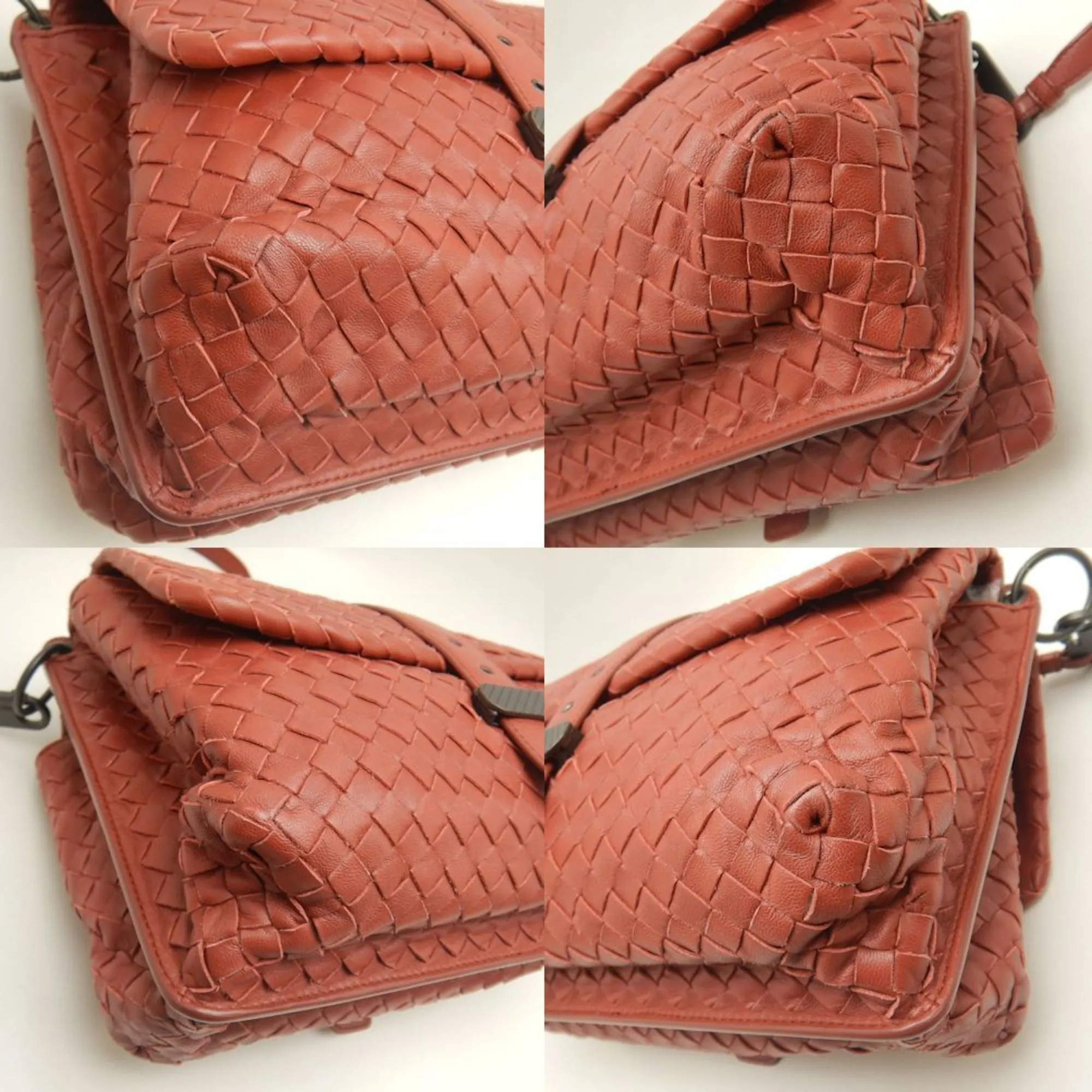 BOTTEGA VENETA Red Leather Intrecciato Shoulder Bag