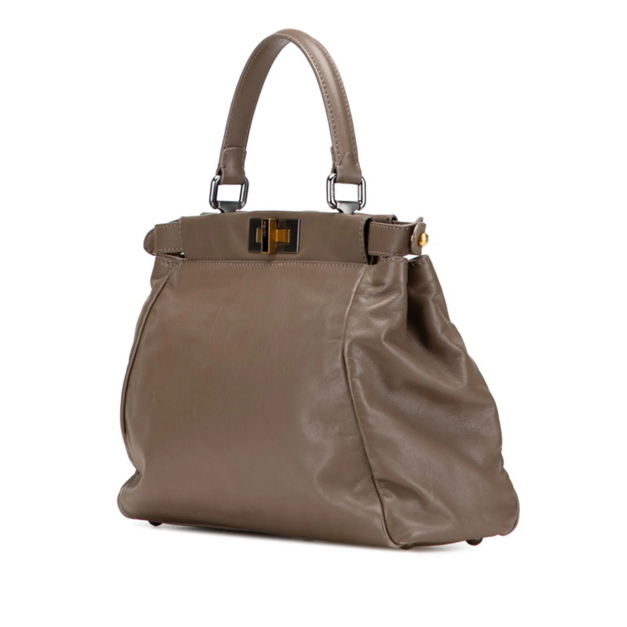 FENDI Brown Leather Peekaboo Shoulder Bag