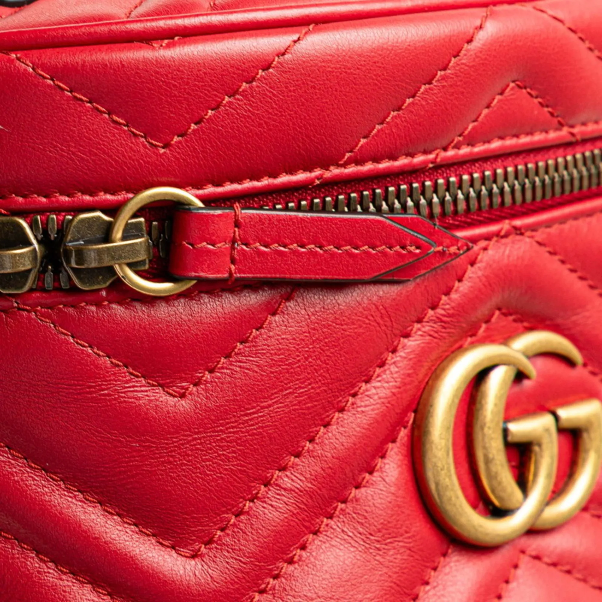 GUCCI Red Leather GG Marmont Backpack