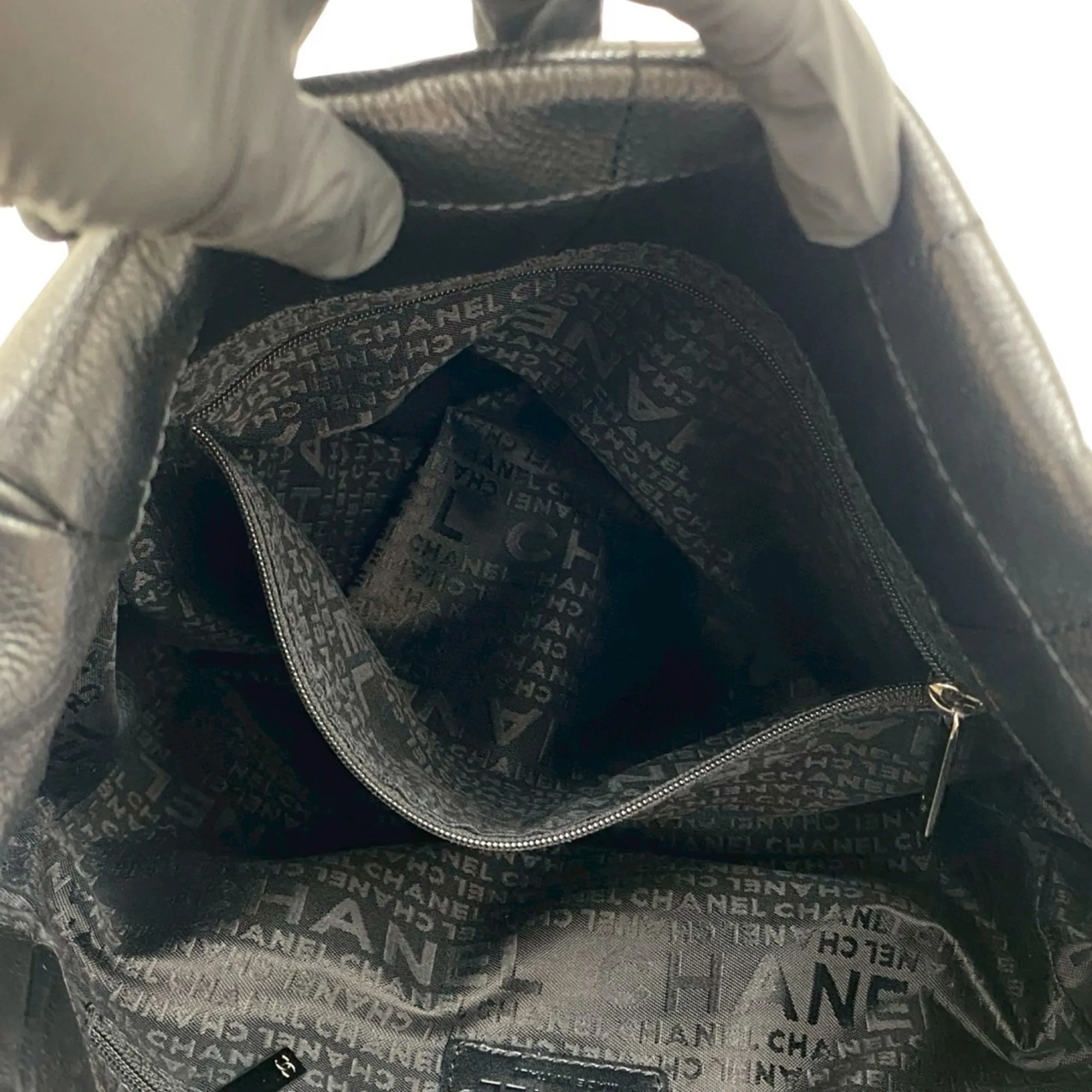 CHANEL Black Caviar Leather Tote Bag