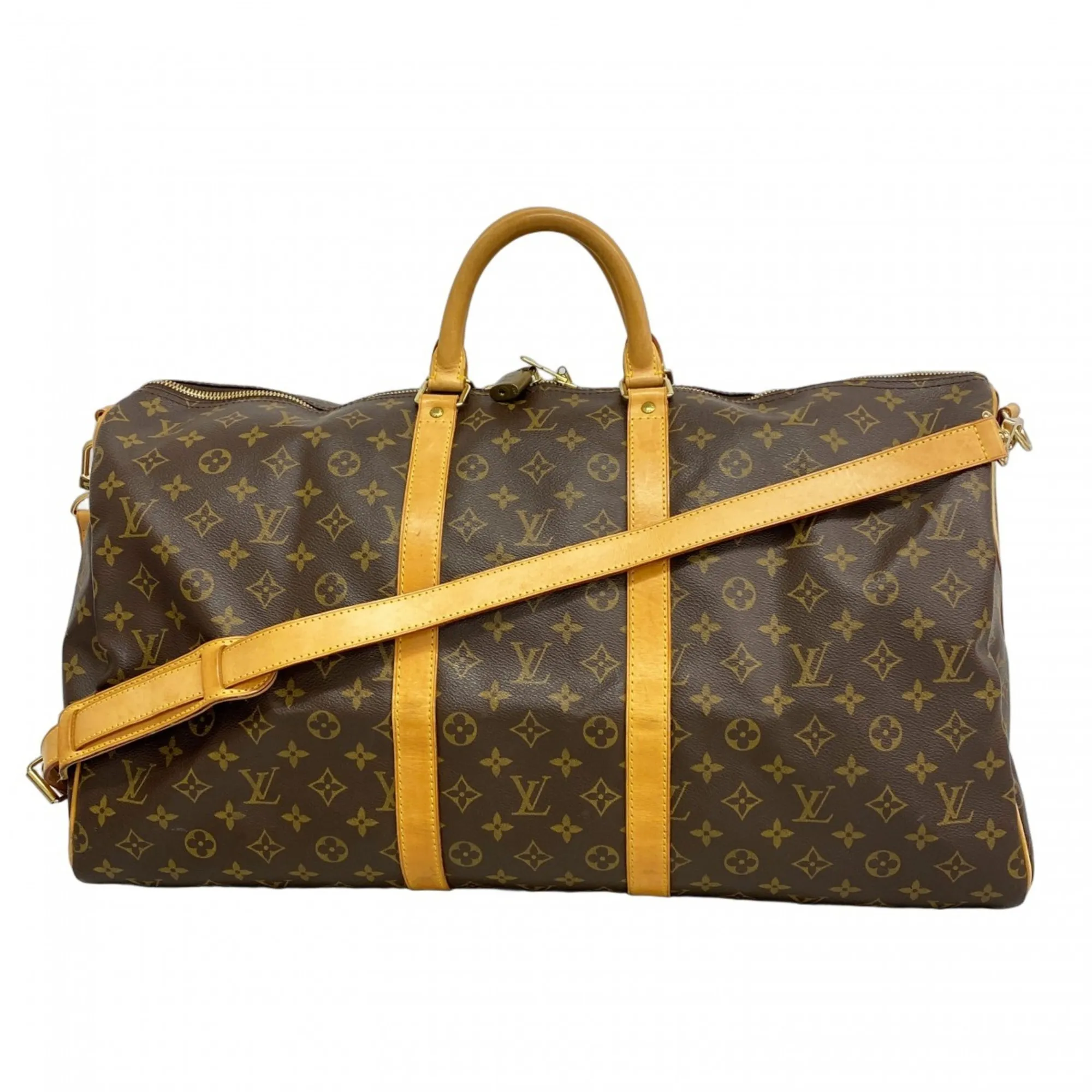 LOUIS VUITTON Brown Monogram Keepall Bandouliere 55 Boston Bag