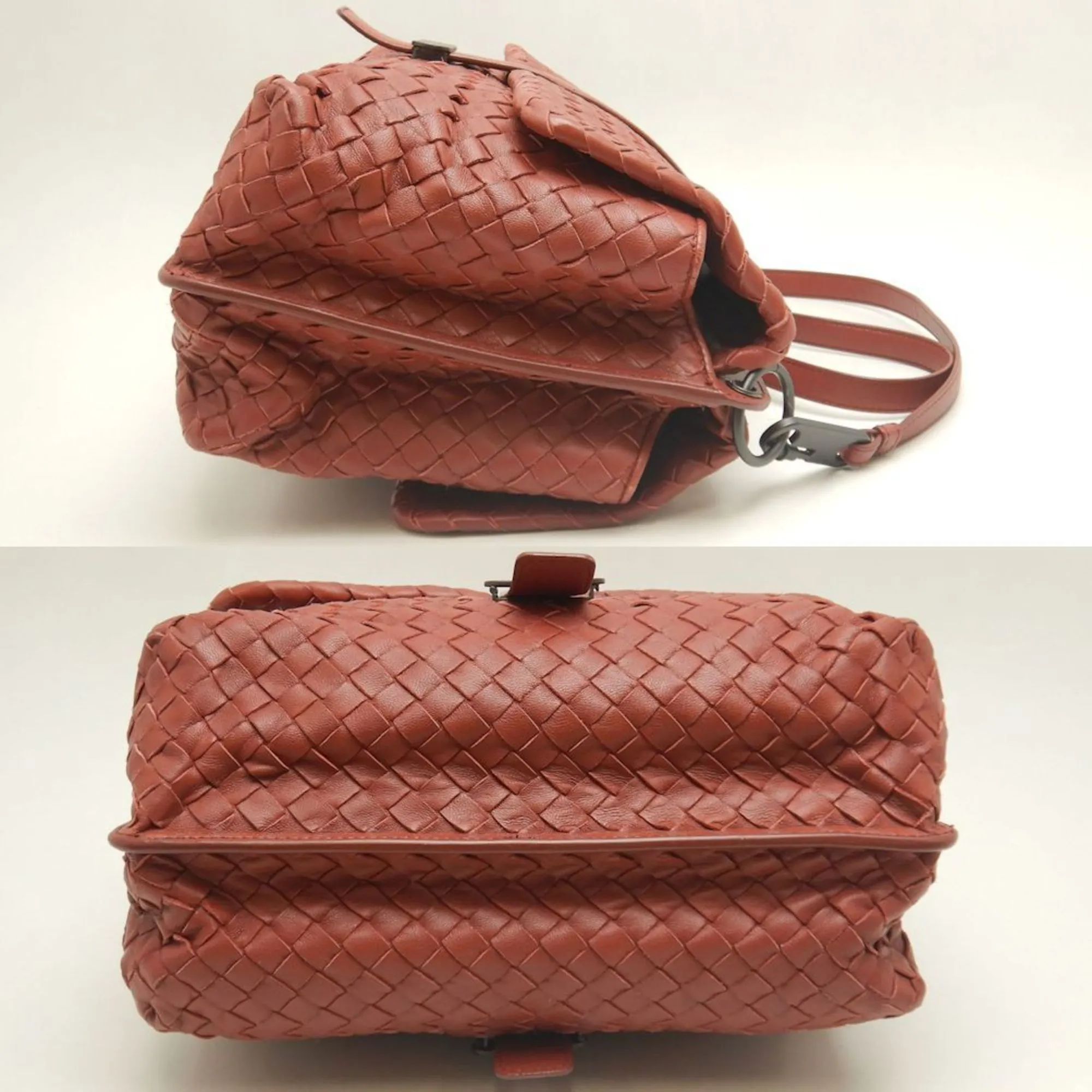 BOTTEGA VENETA Red Leather Intrecciato Shoulder Bag
