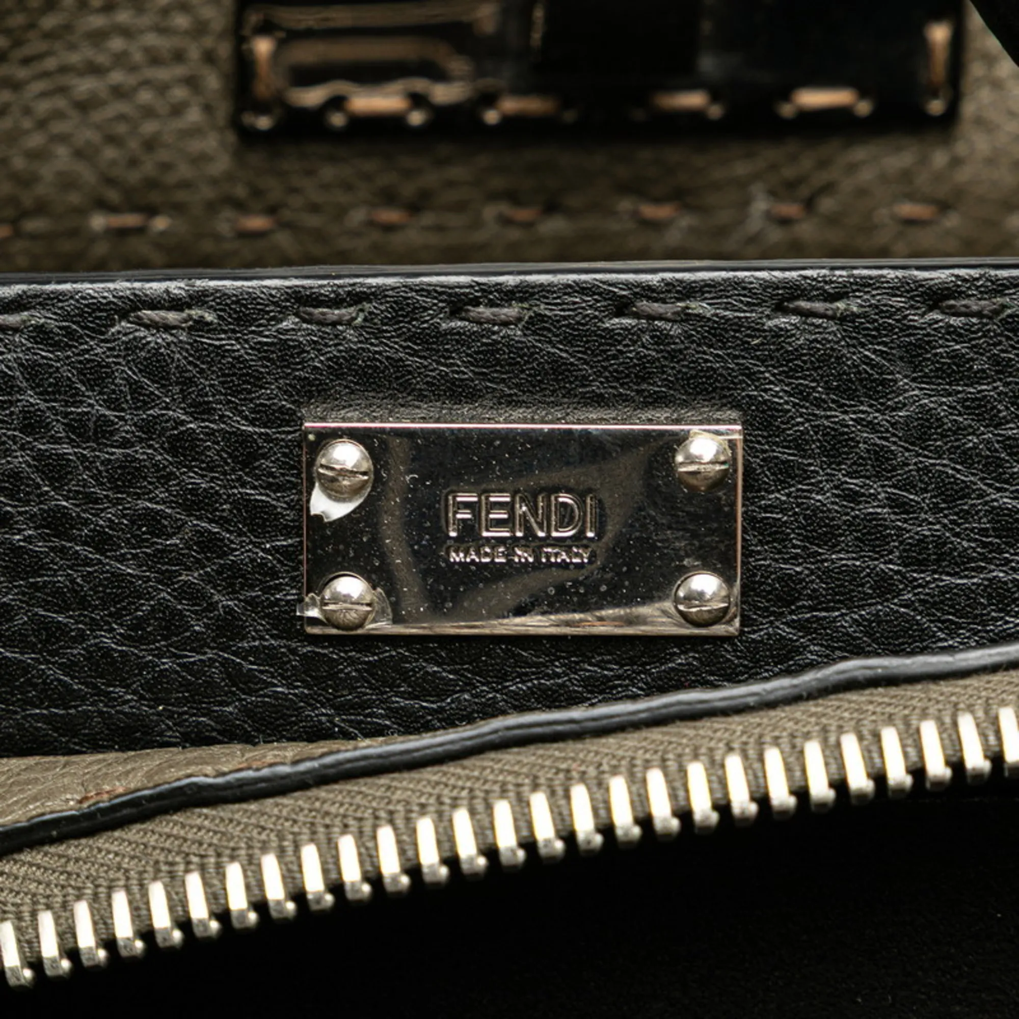 FENDI Green Leather Peekaboo Shoulder Bag