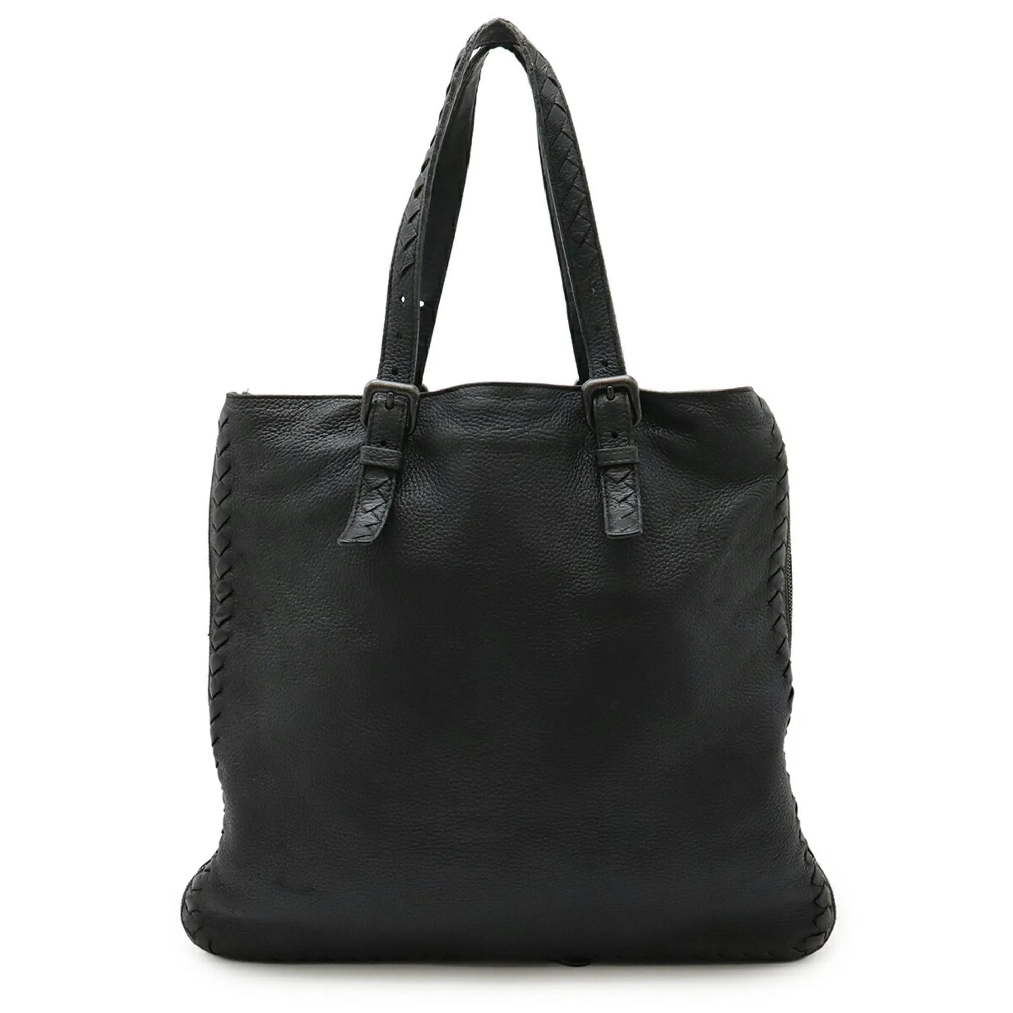 BOTTEGA VENETA Black Leather Intrecciato Shoulder Bag