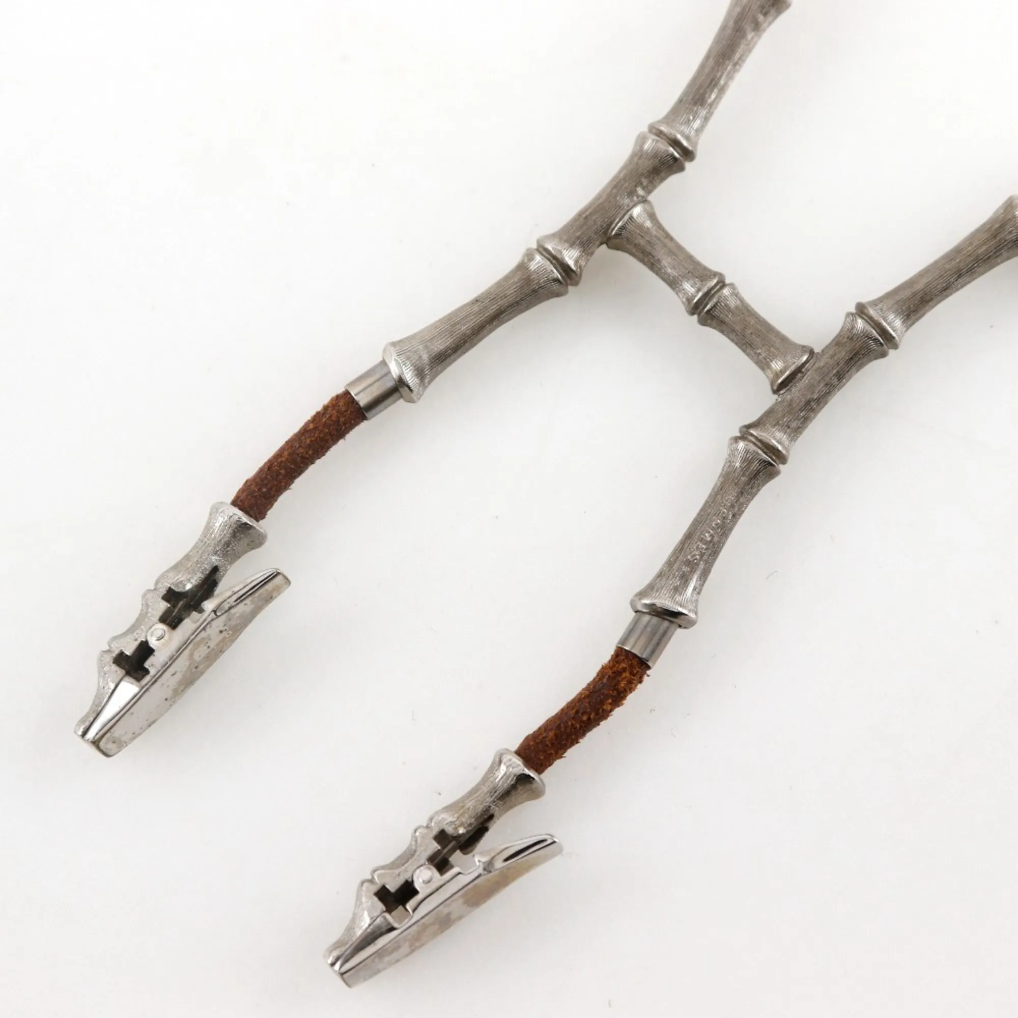 HERMES Brown Leather Bamboo Necklace