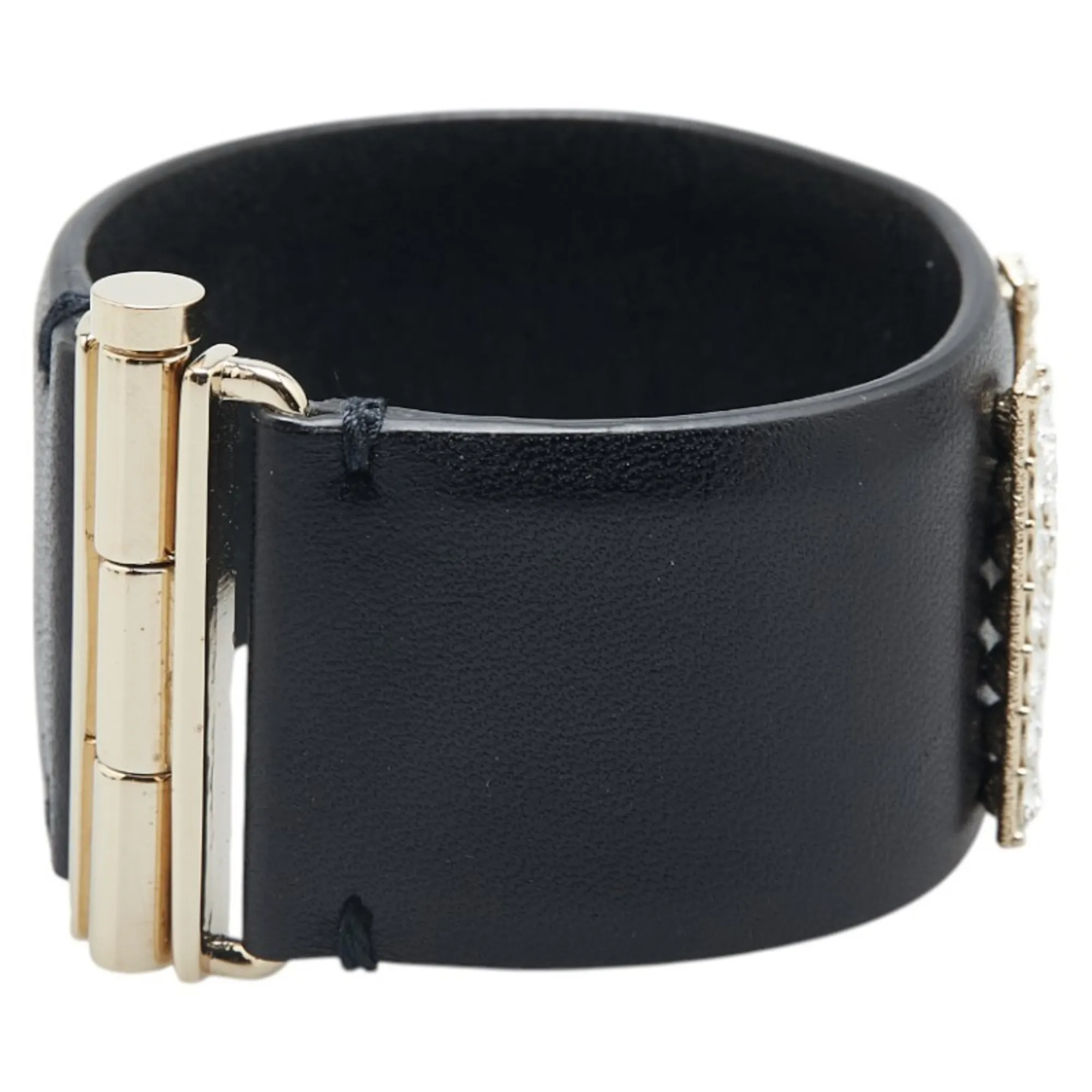 CHANEL Black Lambskin Leather Bracelet
