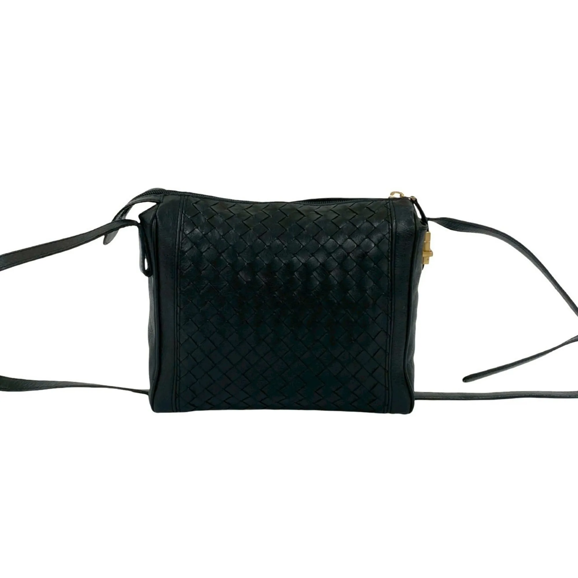 BOTTEGA VENETA Black Leather Intrecciato Shoulder Bag