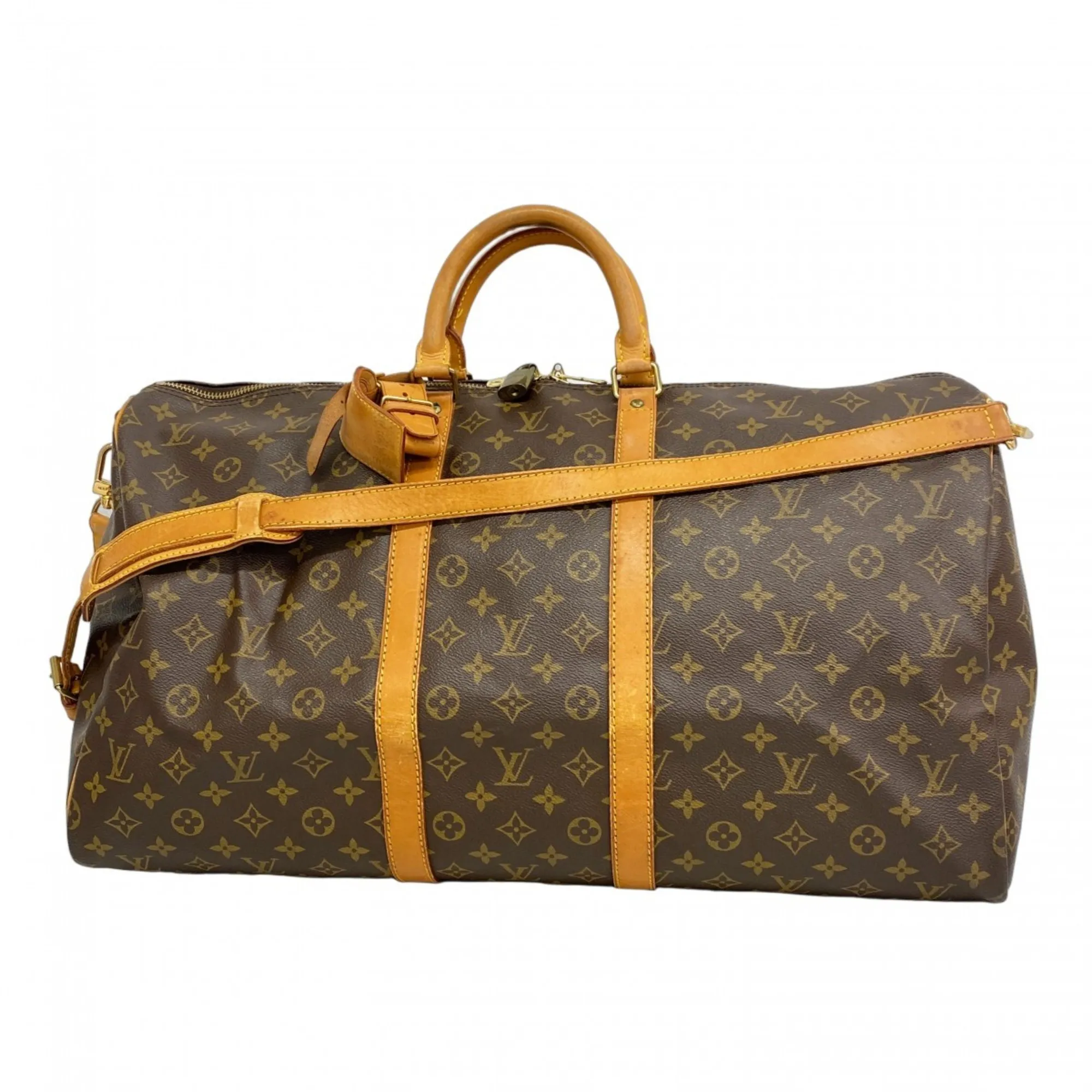 LOUIS VUITTON Brown Monogram Keepall Bandouliere 55 Boston Bag