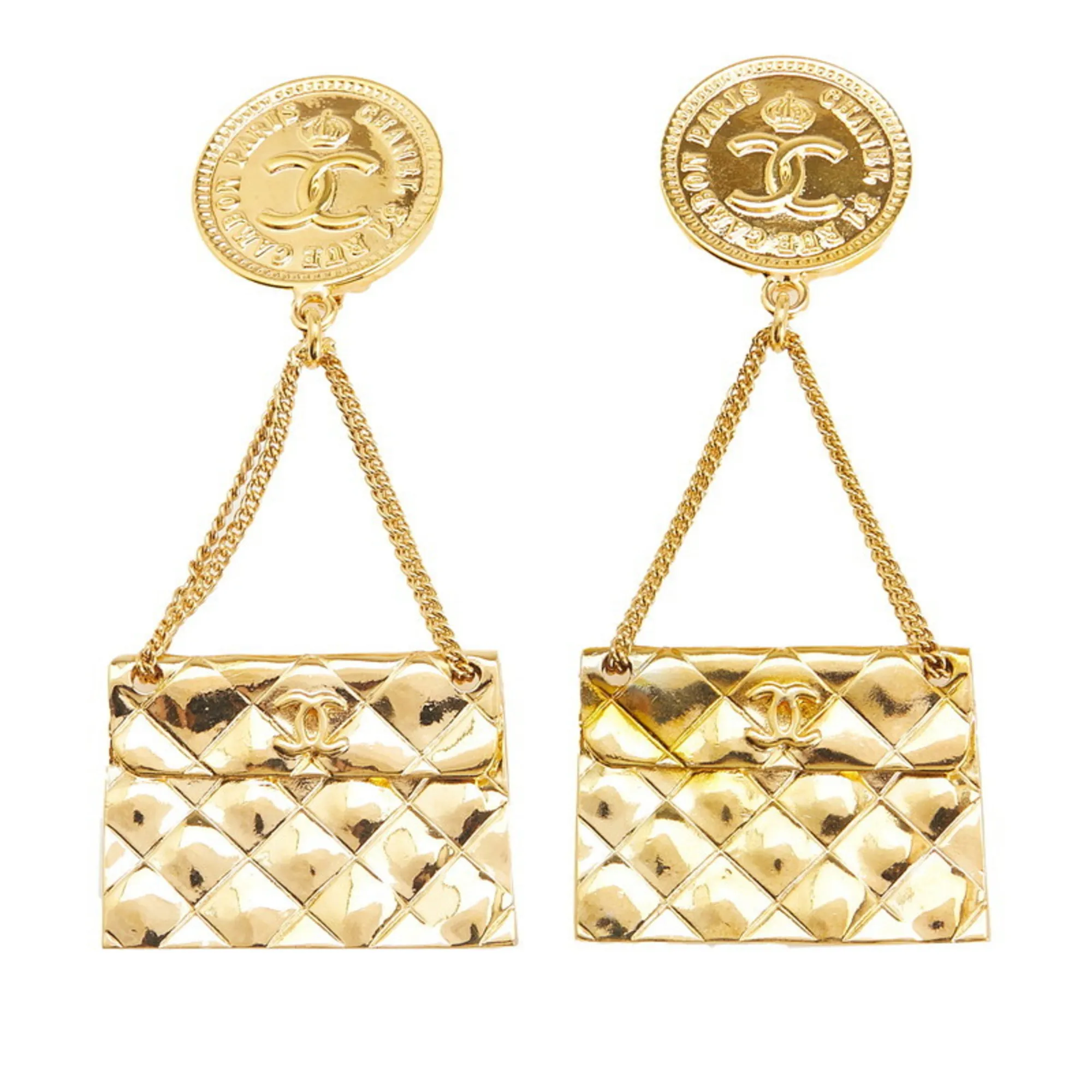 CHANEL Vintage Gold Logo Earrings