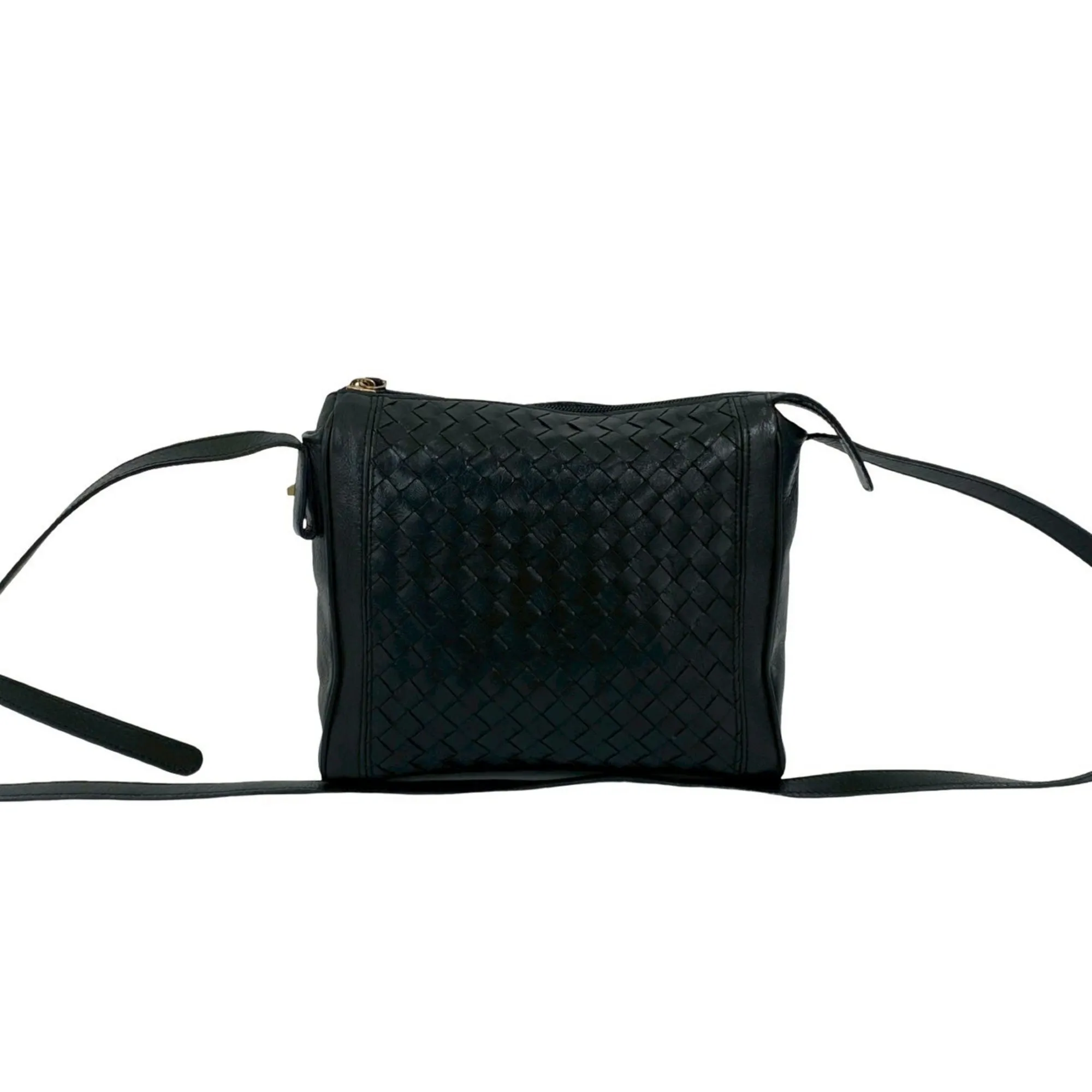 BOTTEGA VENETA Black Leather Intrecciato Shoulder Bag
