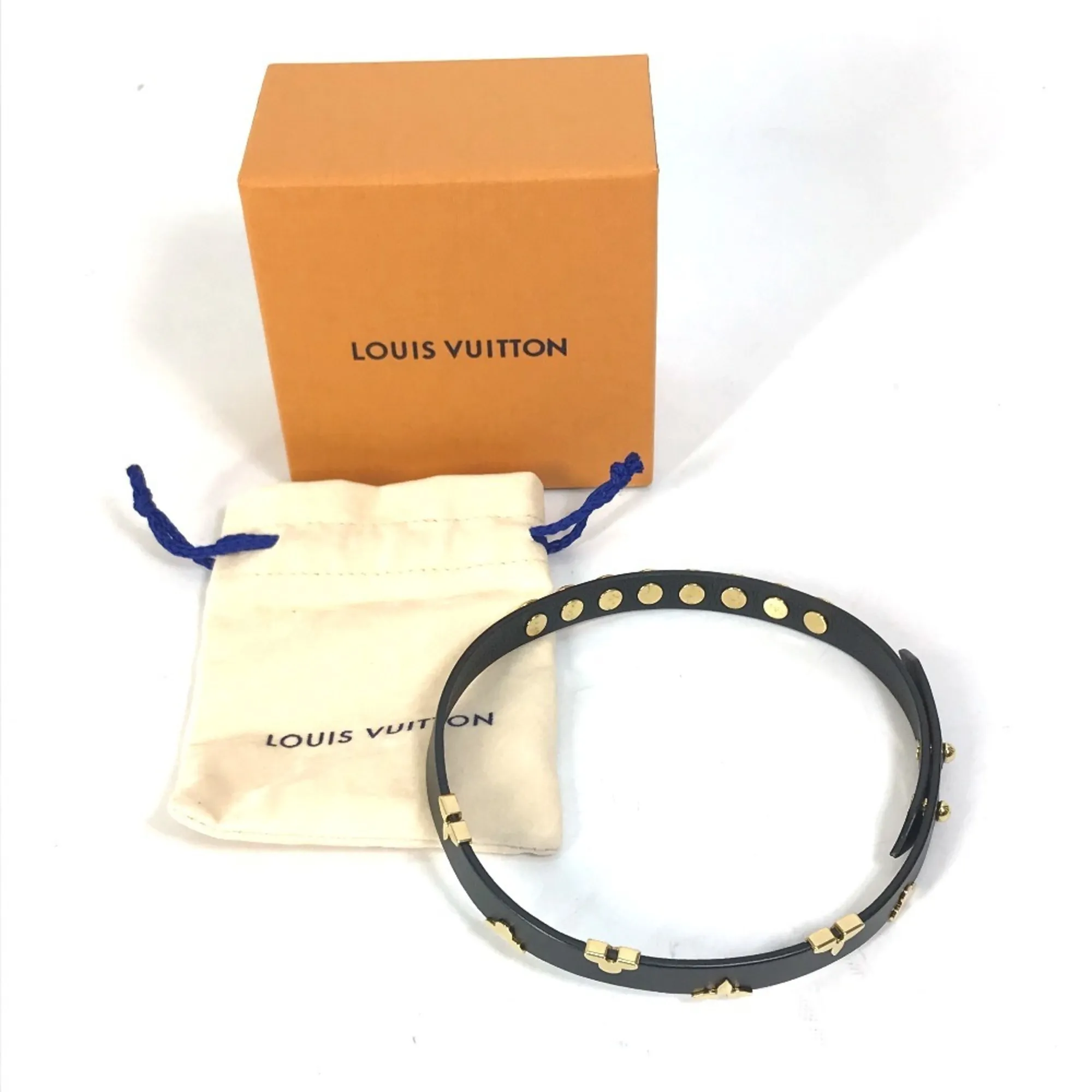 LOUIS VUITTON Black Monogram Leather Charm Bracelet