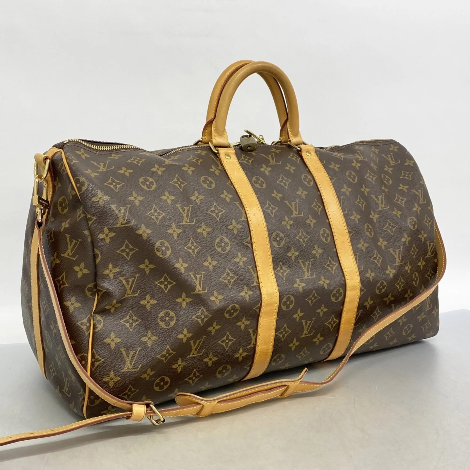 LOUIS VUITTON Brown Monogram Keepall Bandouliere 55 Boston Bag