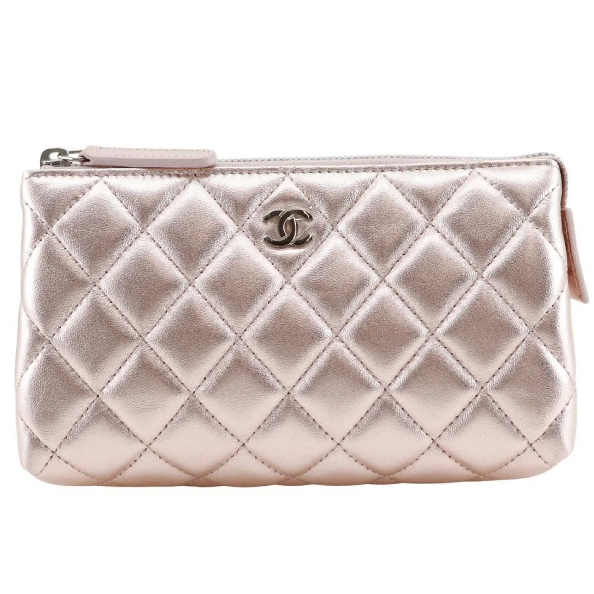 CHANEL Pink Lambskin Leather Pouch