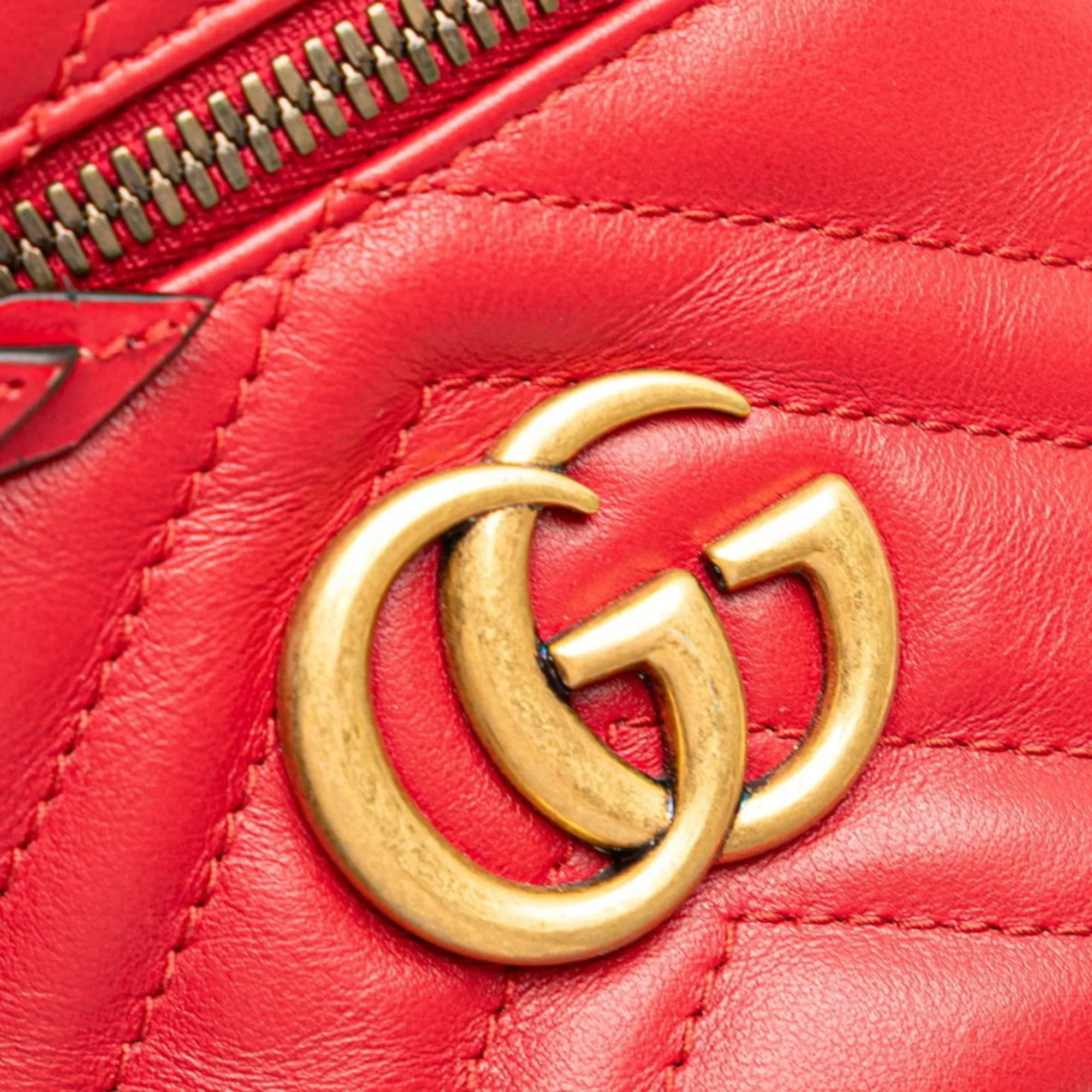 GUCCI Red Leather GG Marmont Backpack