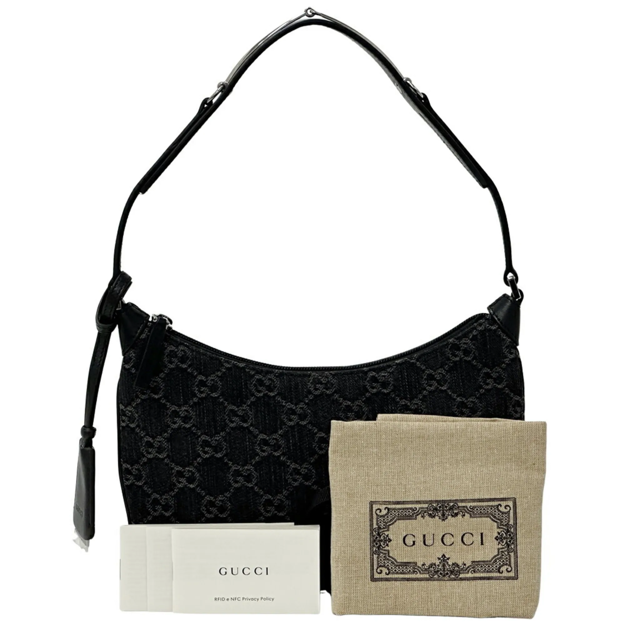 GUCCI Black Leather Horsebit Shoulder Bag