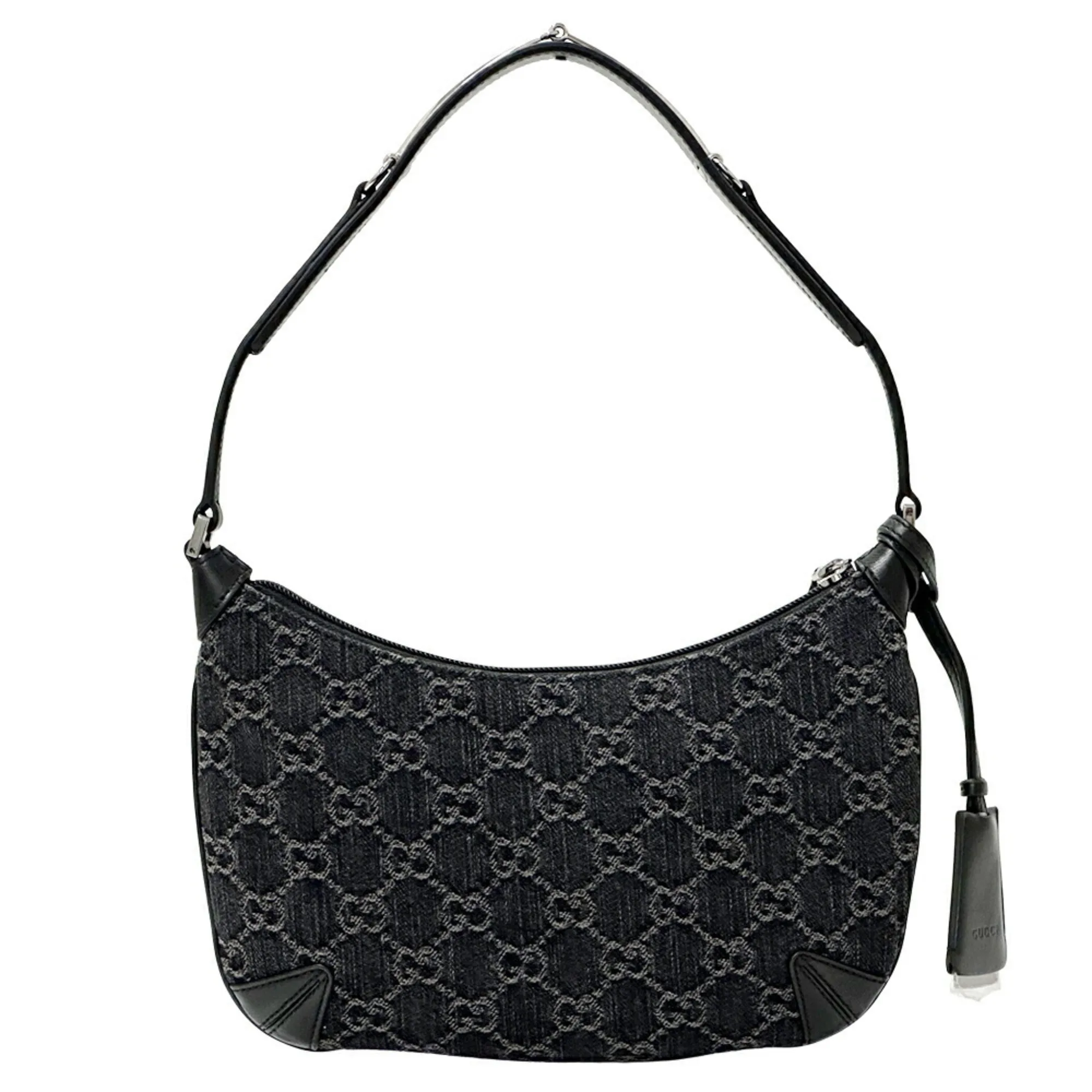 GUCCI Black Leather Horsebit Shoulder Bag