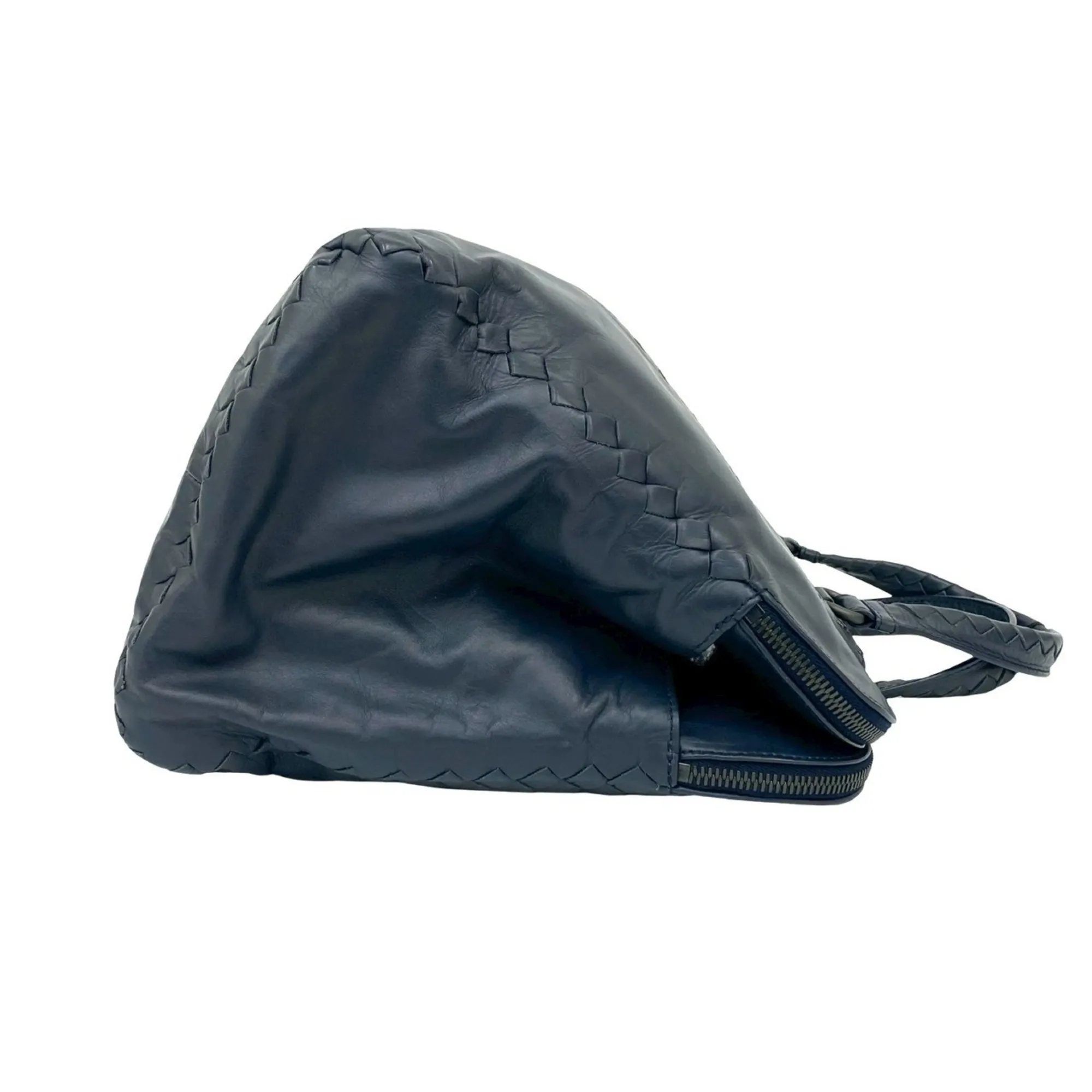 BOTTEGA VENETA Blue Leather Intrecciato Shoulder Bag