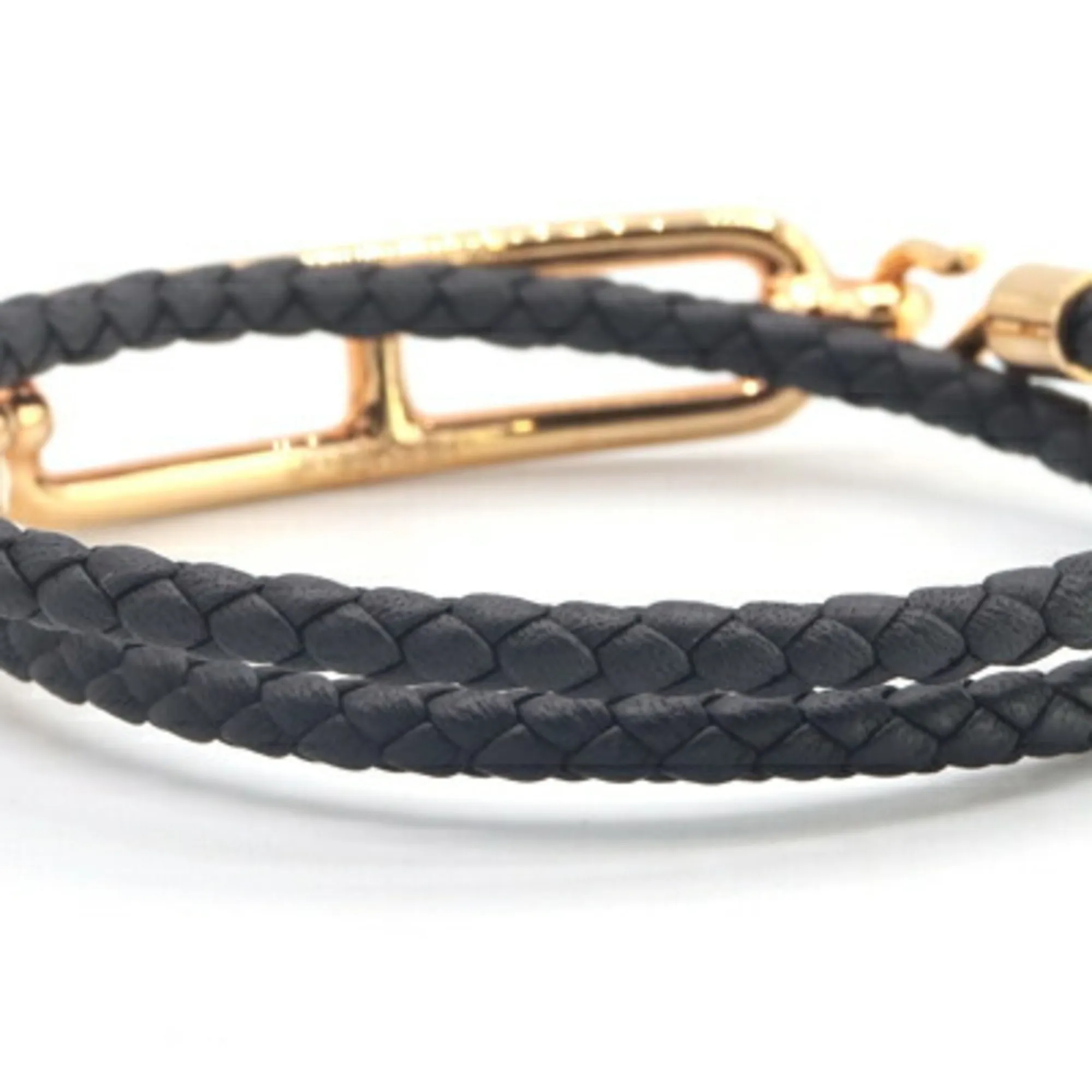HERMES Black Leather Charm Bracelet