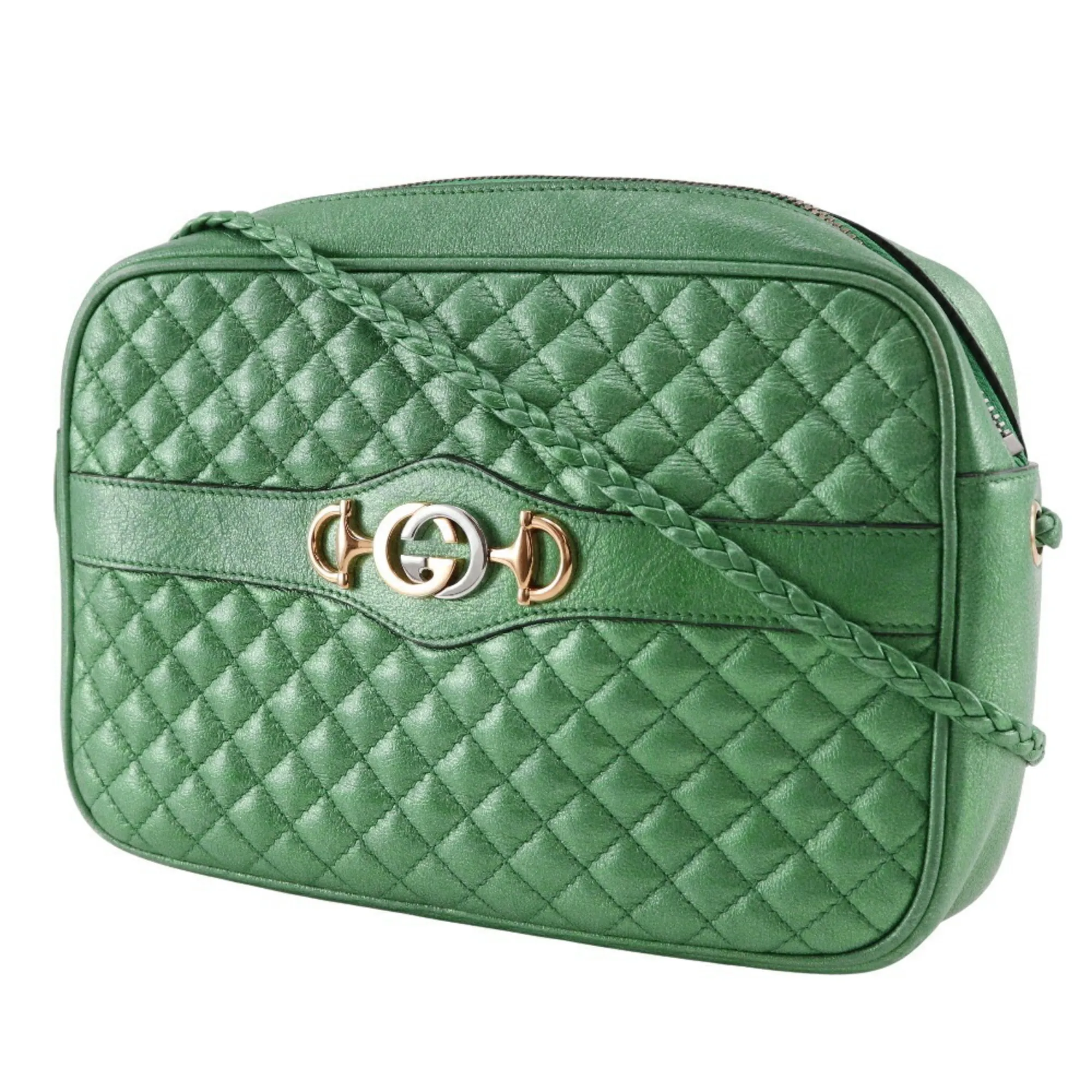 GUCCI Green Leather Horsebit Shoulder Bag