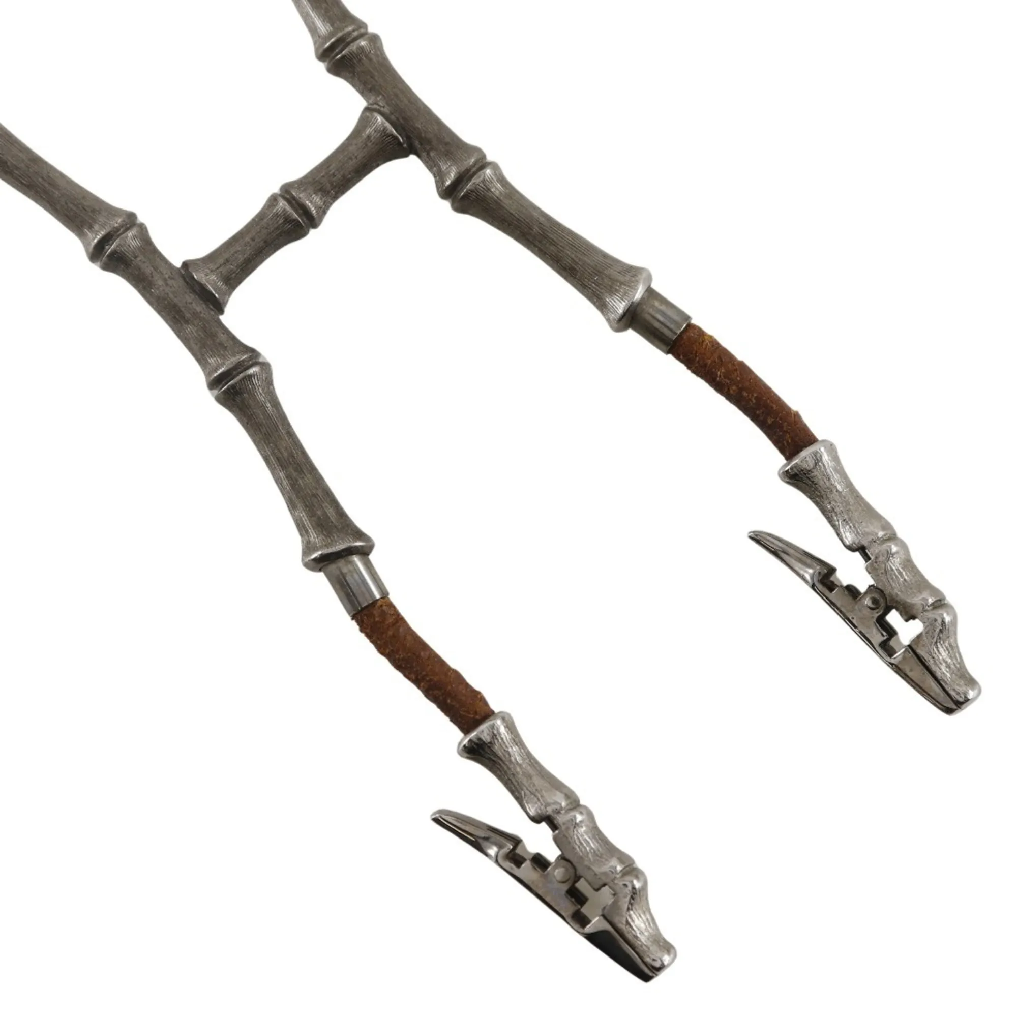 HERMES Brown Leather Bamboo Necklace