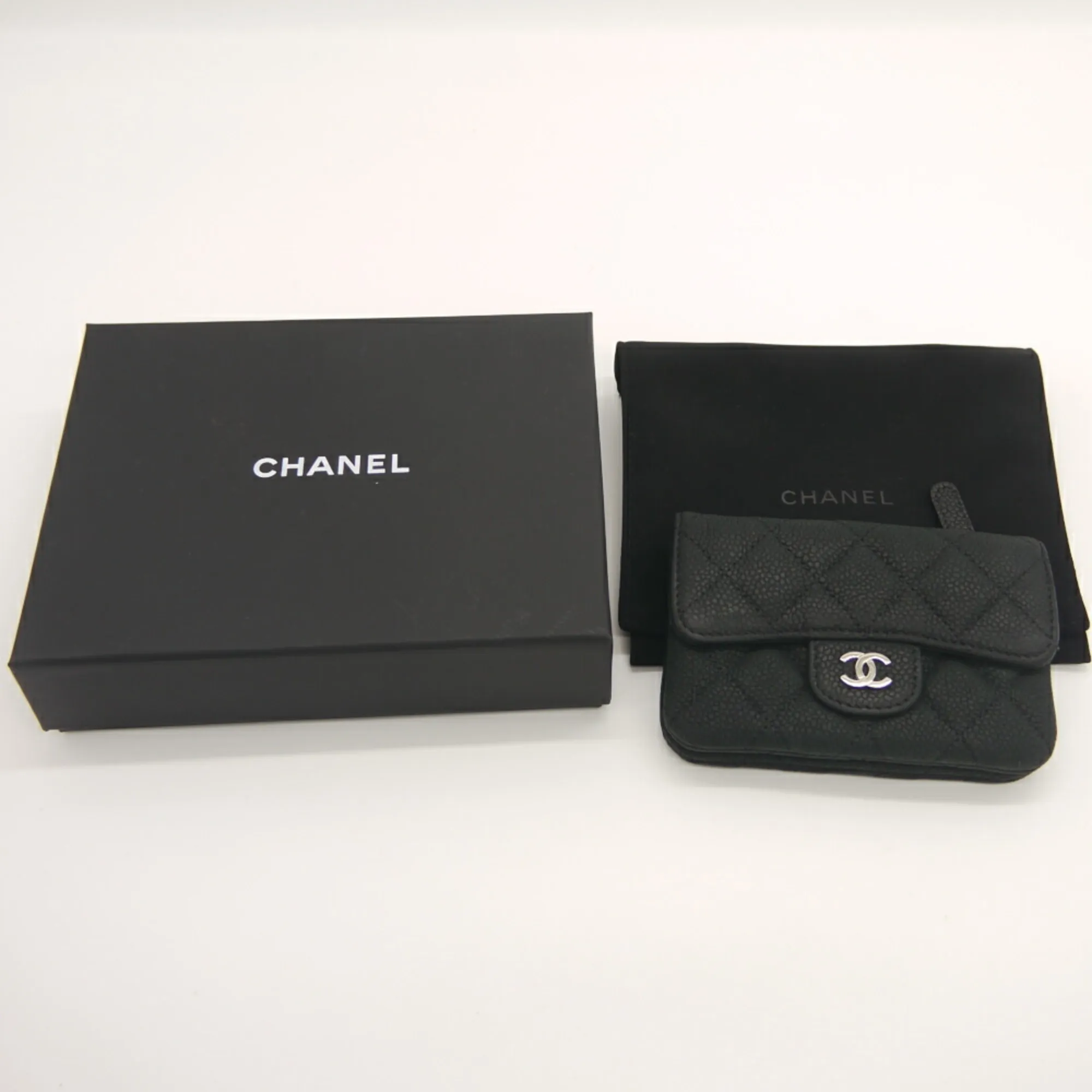 CHANEL Black Caviar Leather Logo Wallet