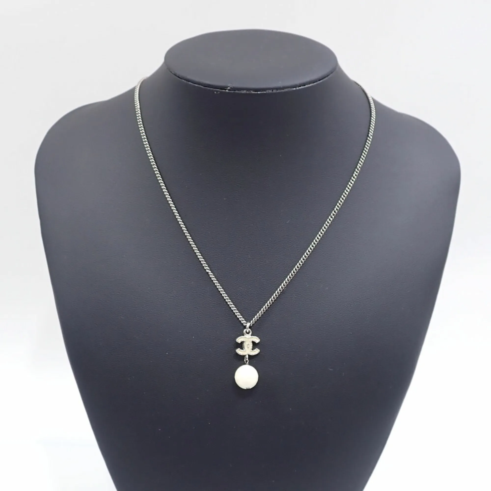 CHANEL Silver Logo Necklace