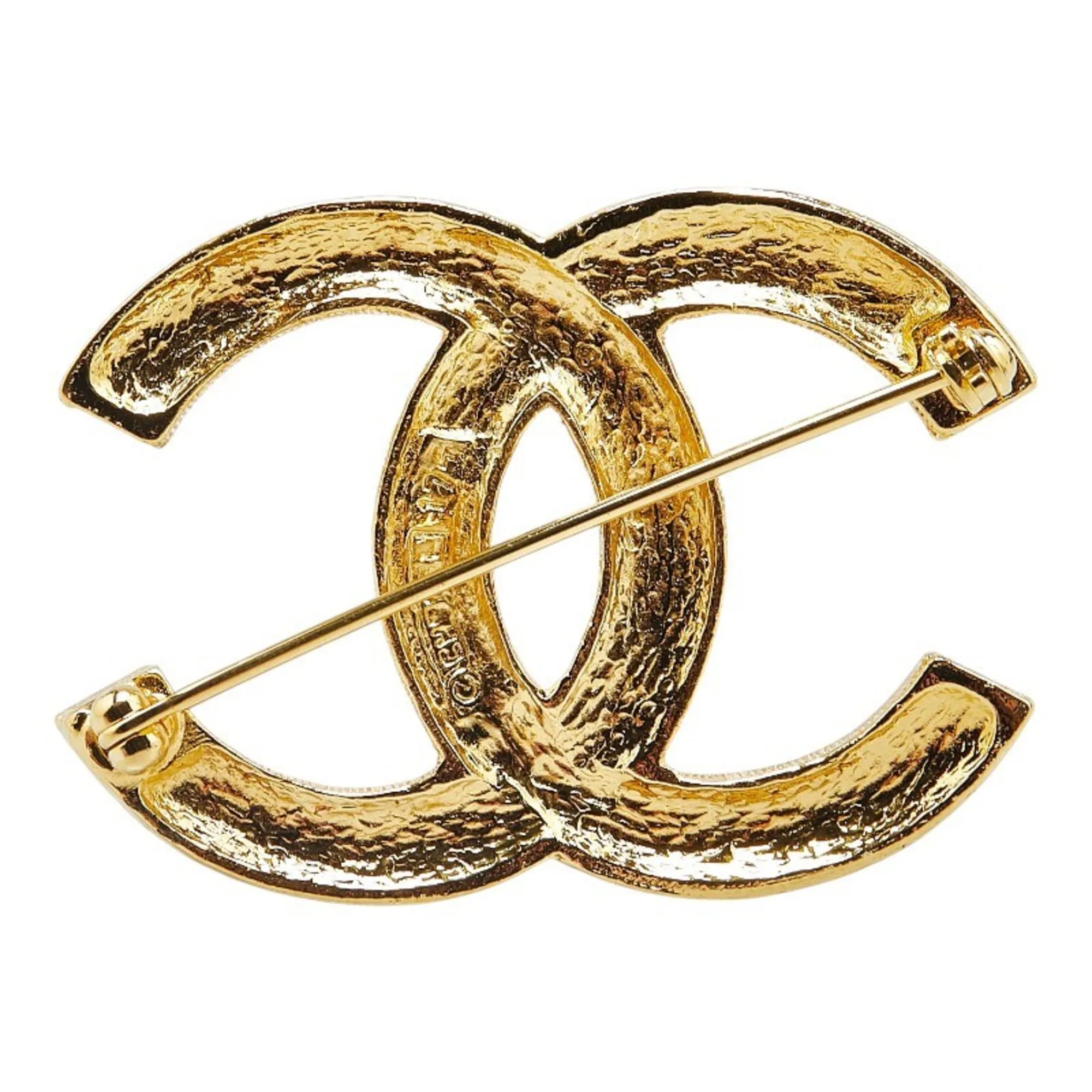 CHANEL Gold Logo Brooch