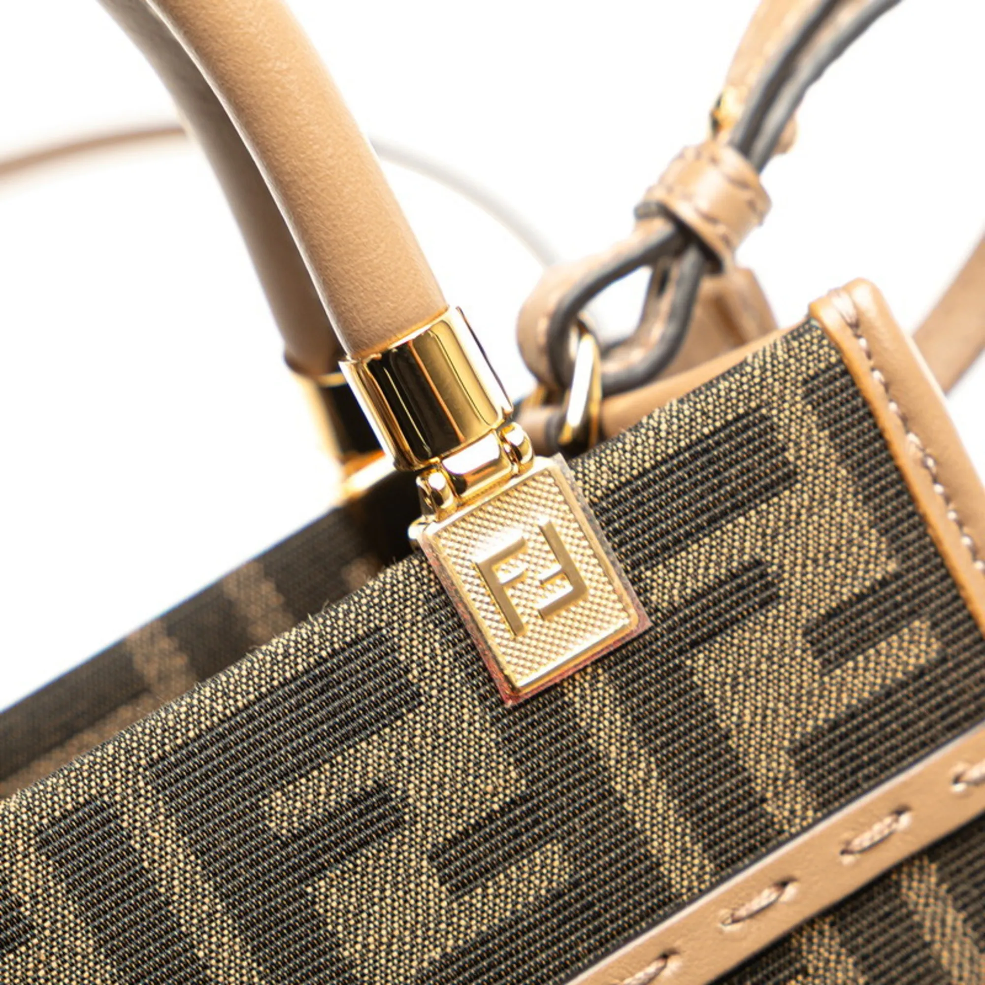 FENDI Brown Leather Zucca Shoulder Bag