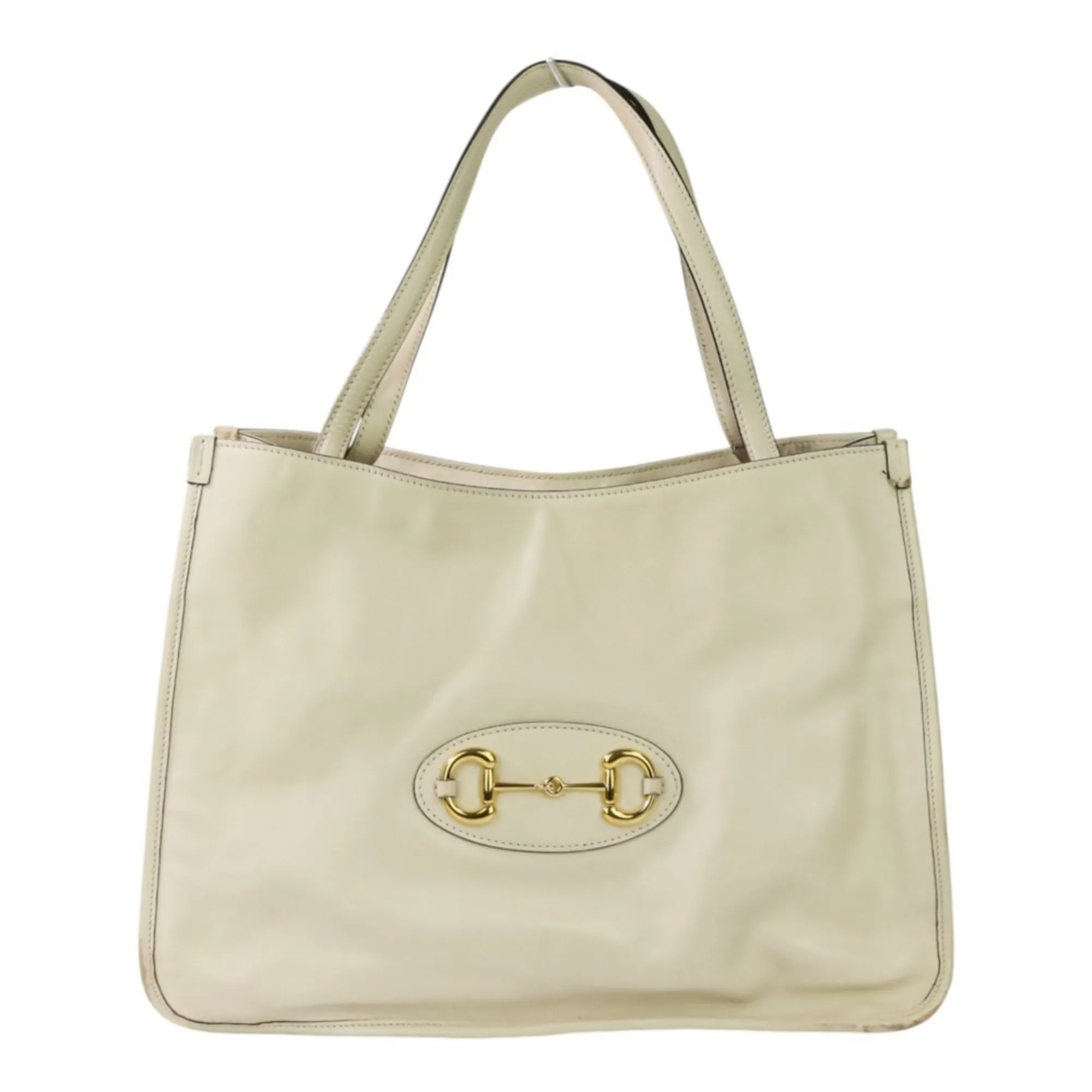 GUCCI White Leather Horsebit Tote Bag