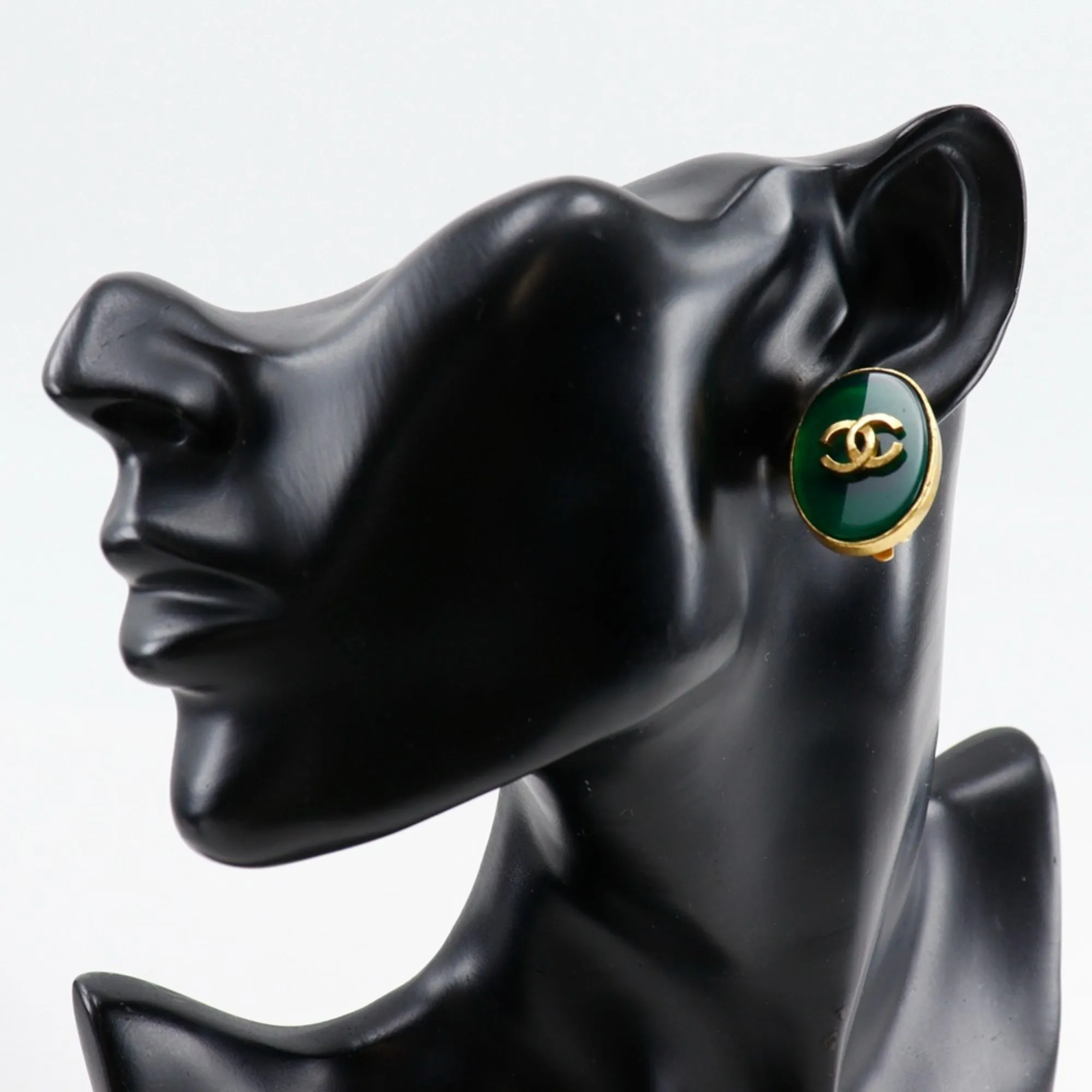 CHANEL Green Logo Earrings