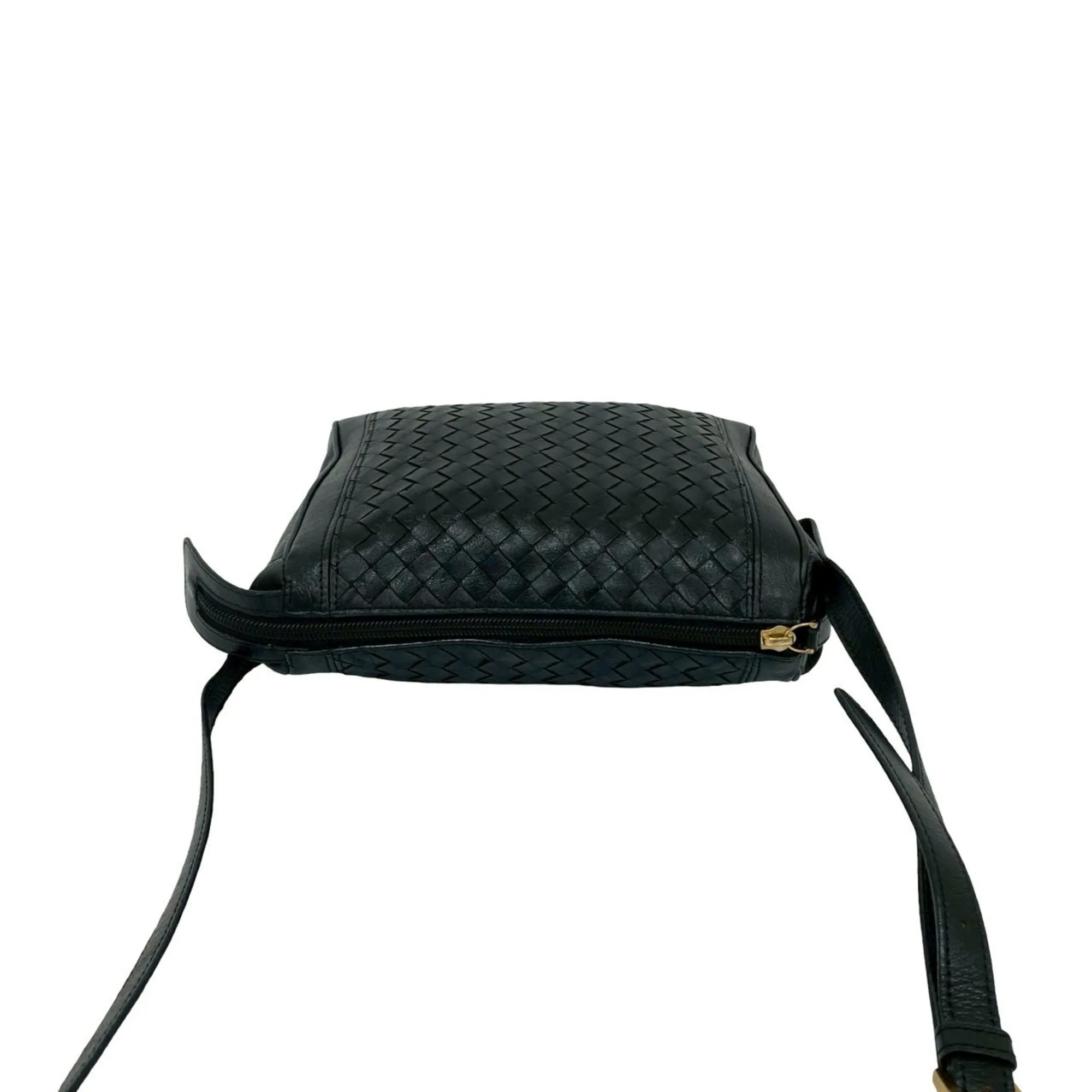 BOTTEGA VENETA Black Leather Intrecciato Shoulder Bag