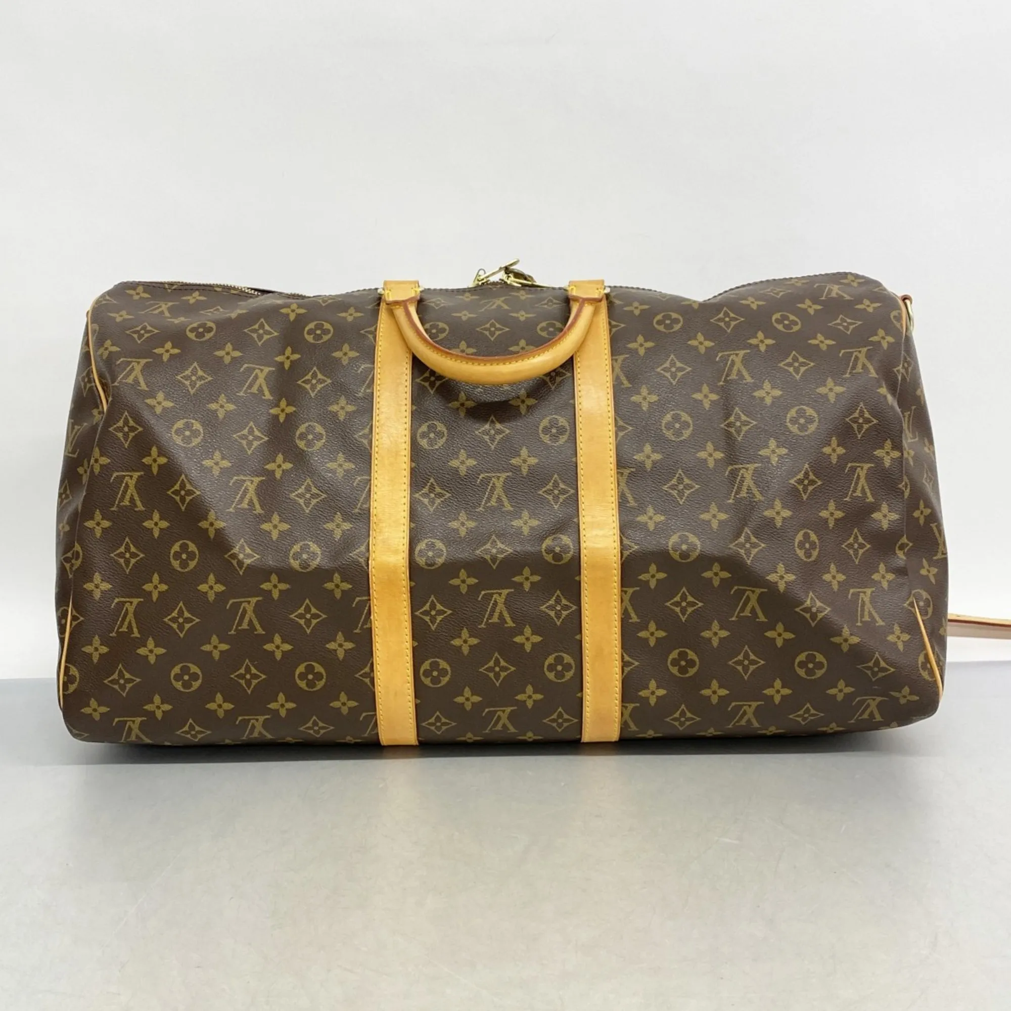LOUIS VUITTON Brown Monogram Keepall Bandouliere 55 Boston Bag
