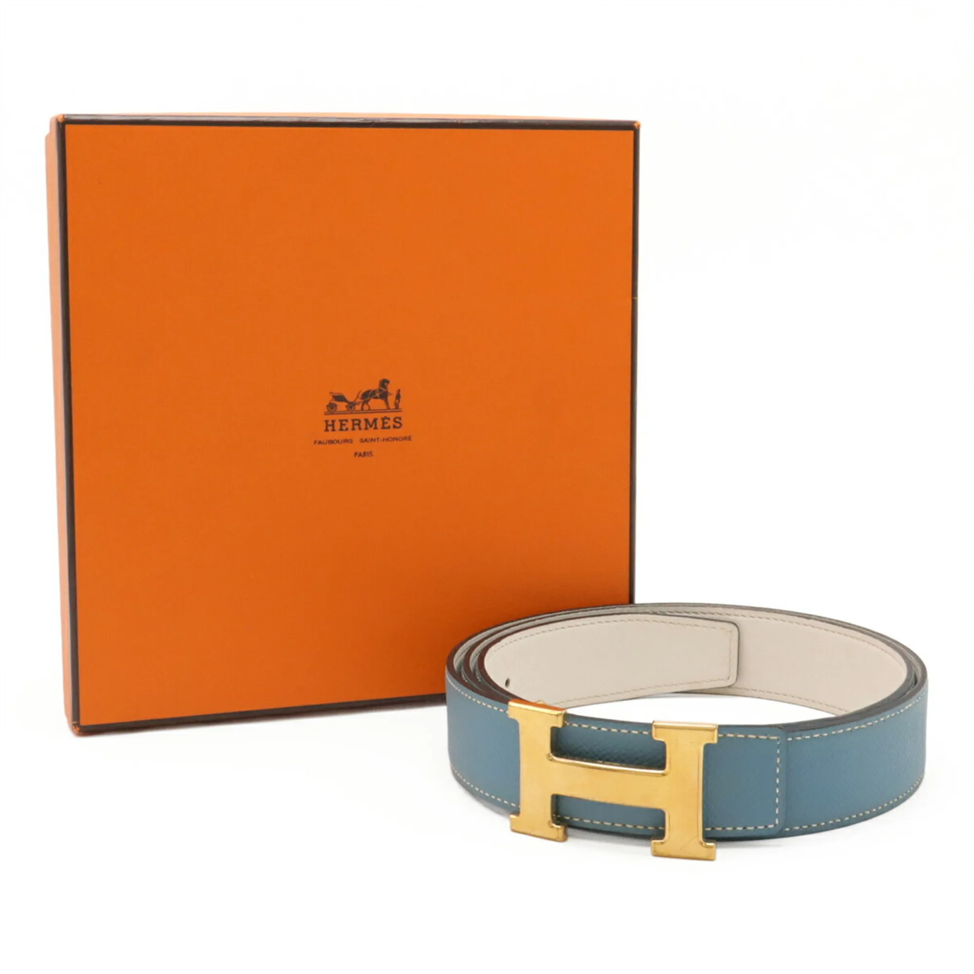 HERMES White Leather Belt