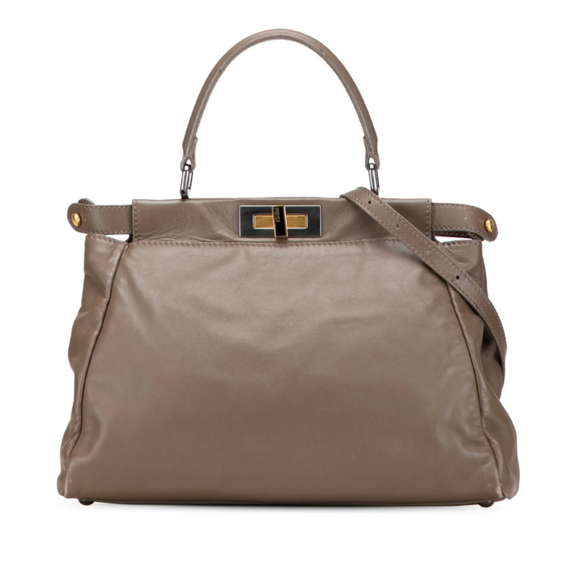 FENDI Brown Leather Peekaboo Shoulder Bag