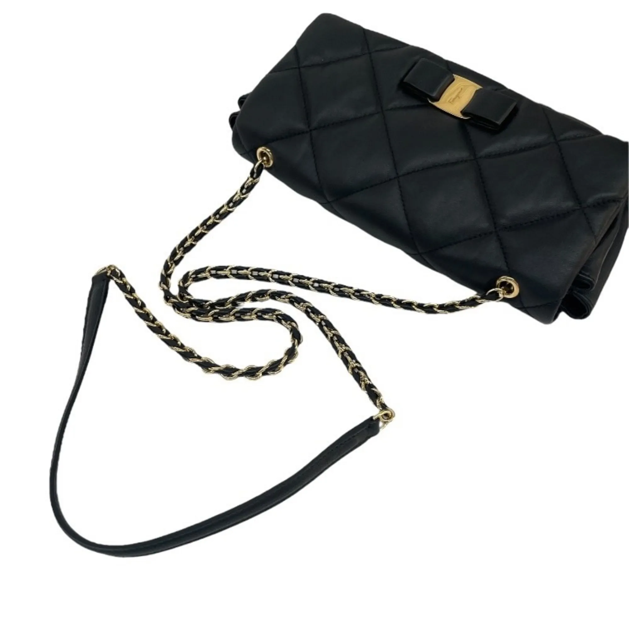 SALVATORE FERRAGAMO Black Leather Shoulder Bag