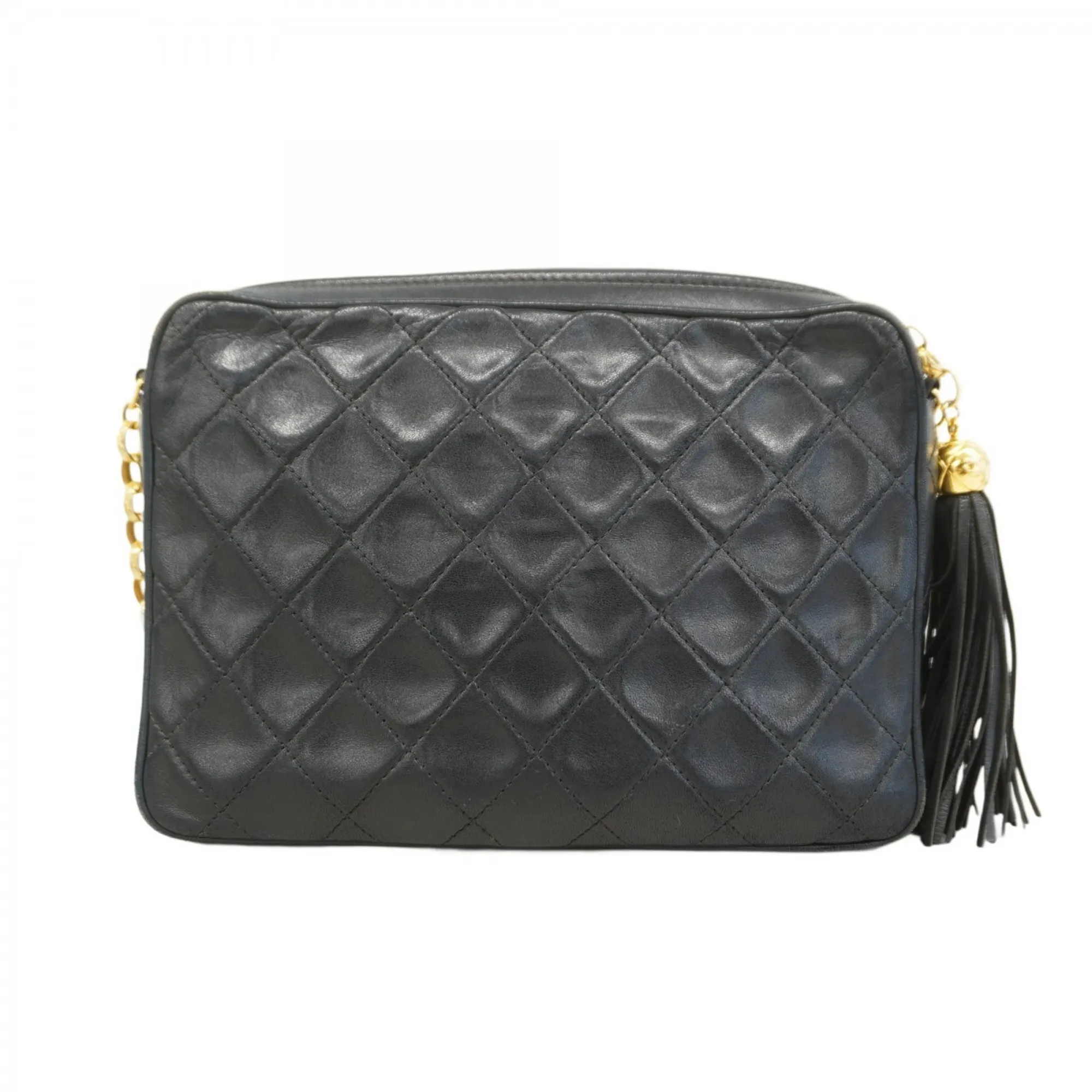 CHANEL Black Lambskin Leather Shoulder Bag