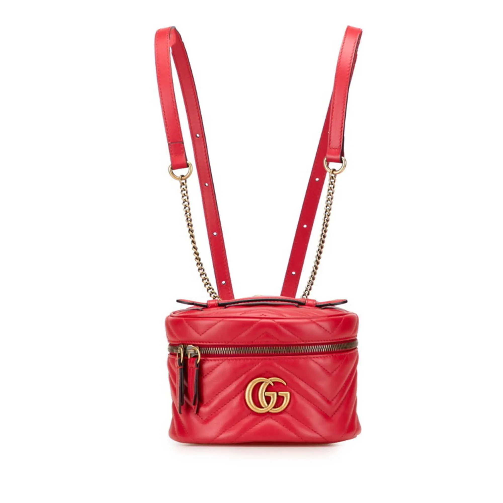 GUCCI Red Leather GG Marmont Backpack
